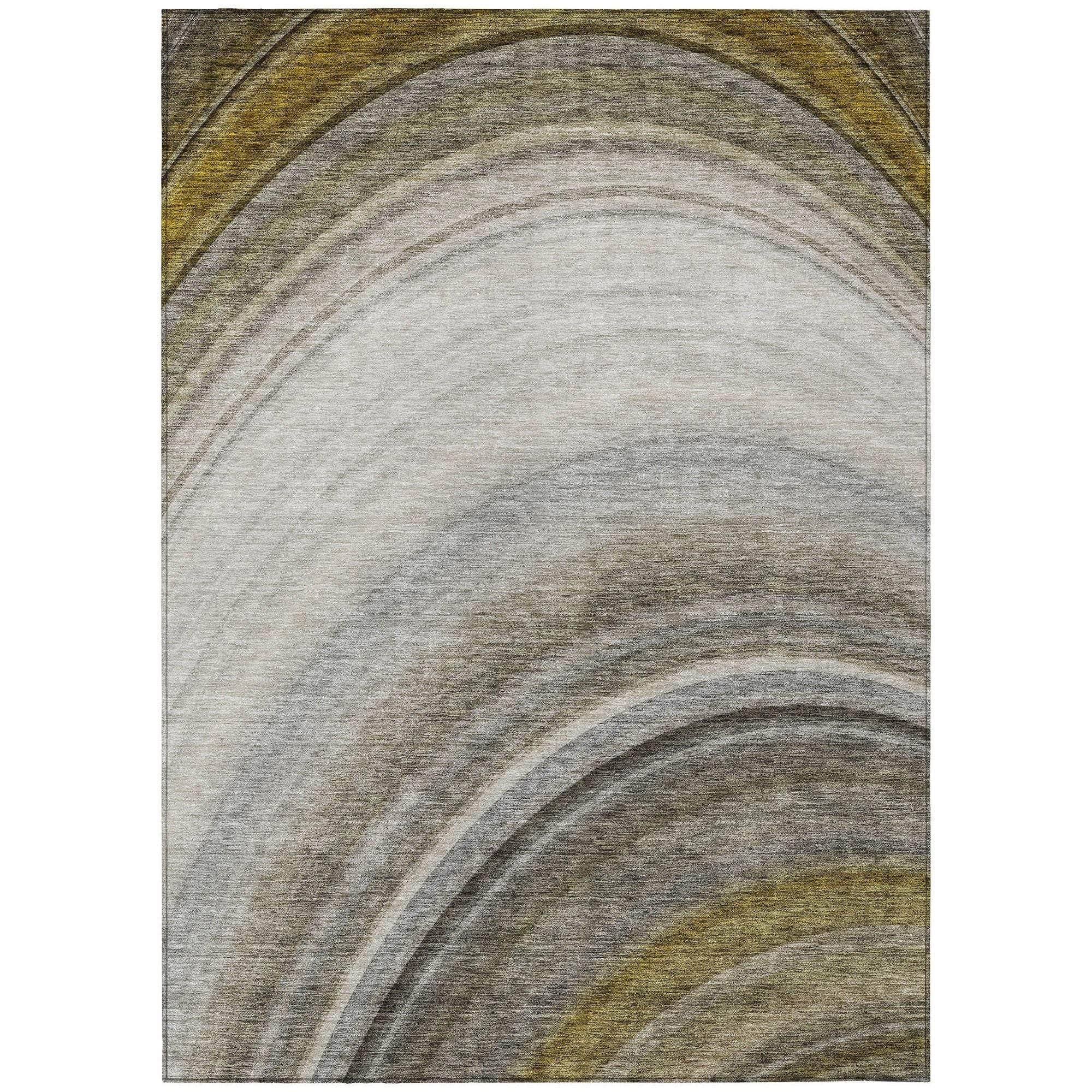 Machine Washable Taupe Brown Rug - Indoor / Outdoor - Kids / Pet Friendly Waves Print Rug