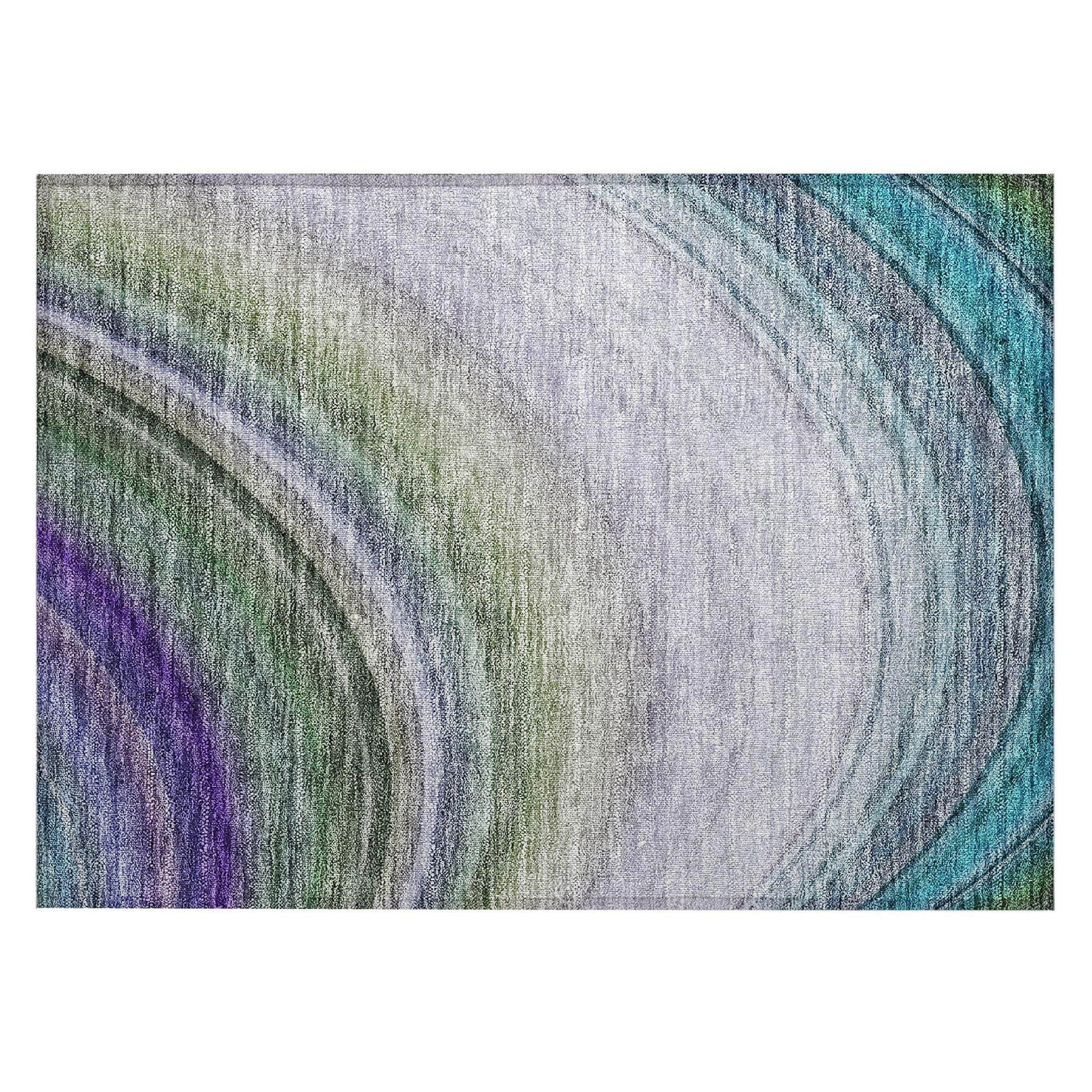 Machine Washable Teal Rug - Indoor / Outdoor - Kids / Pet Friendly Waves Print Rug