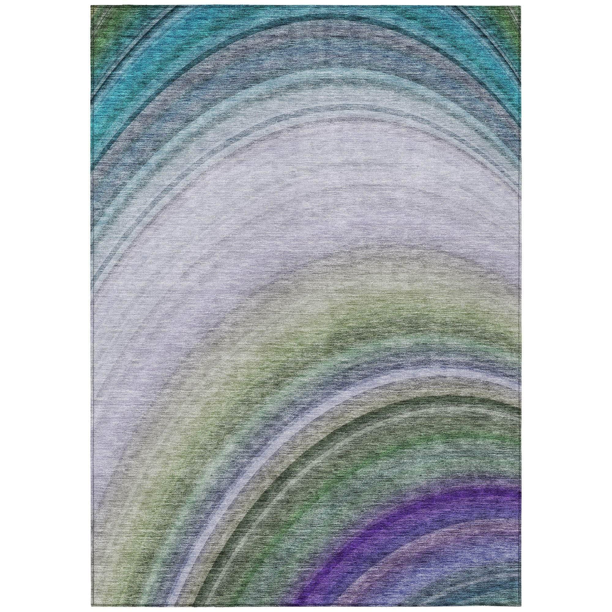 Machine Washable Teal Rug - Indoor / Outdoor - Kids / Pet Friendly Waves Print Rug