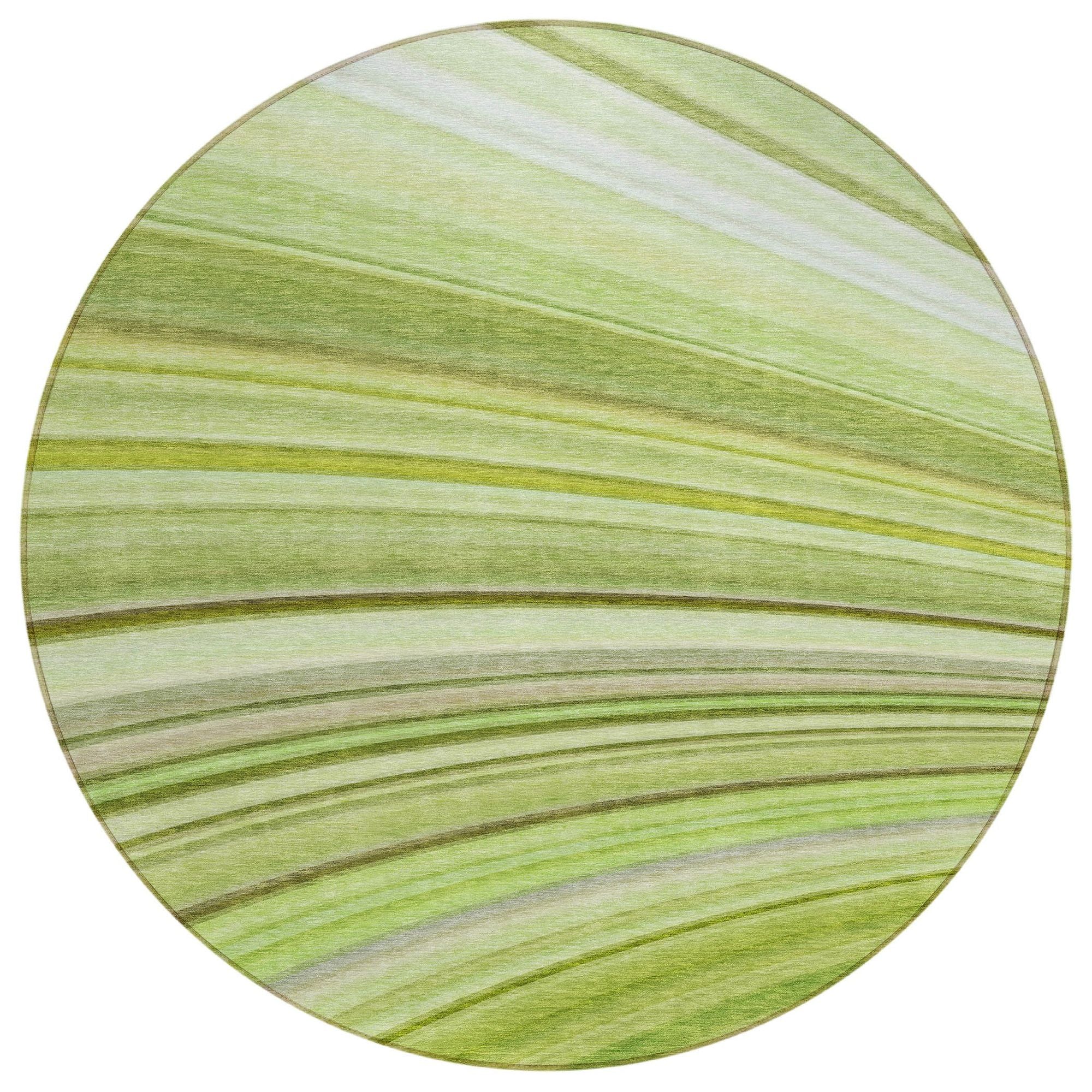 Machine Washable Aloe Green Rug - Indoor / Outdoor - Kids / Pet Friendly Waves Print Rug