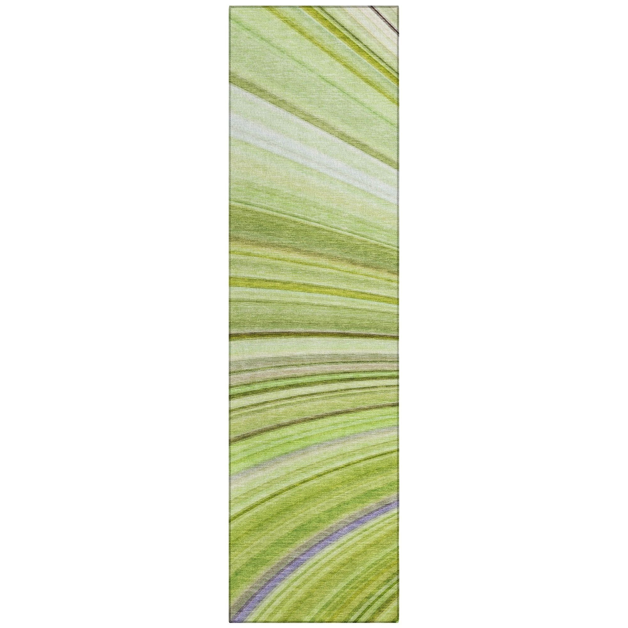 Machine Washable Aloe Green Rug - Indoor / Outdoor - Kids / Pet Friendly Waves Print Rug