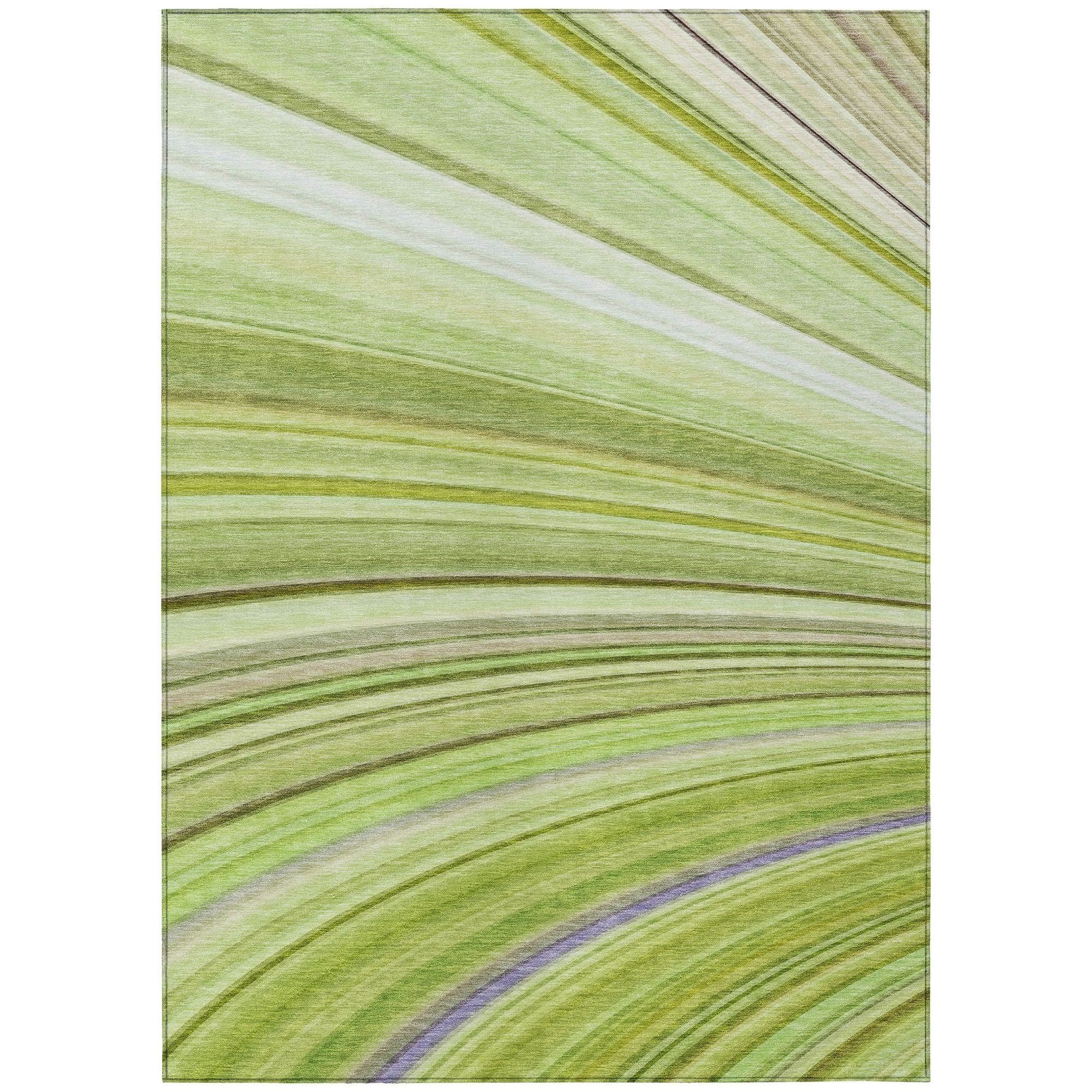 Machine Washable Aloe Green Rug - Indoor / Outdoor - Kids / Pet Friendly Waves Print Rug