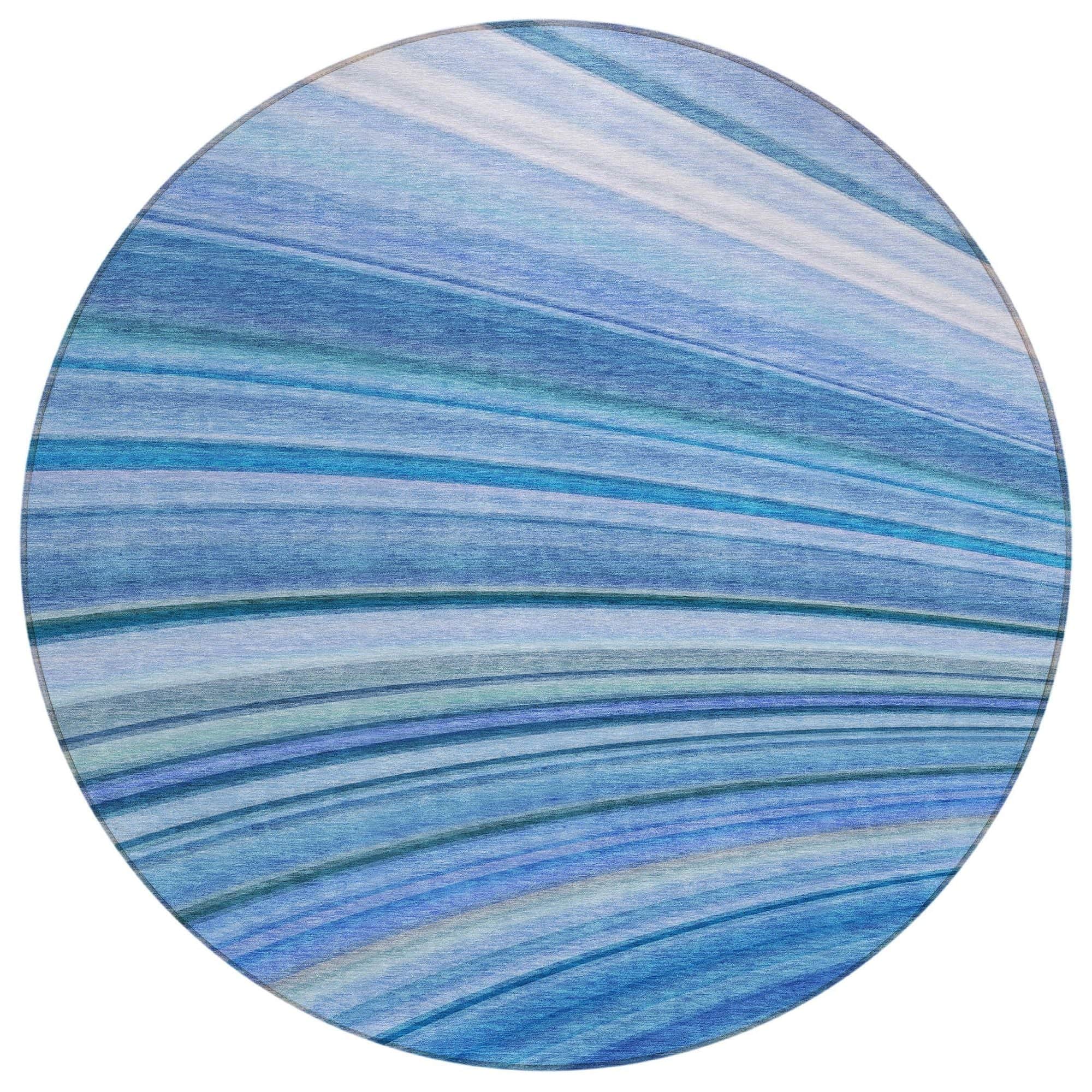 Machine Washable Blue Rug - Indoor / Outdoor - Kids / Pet Friendly Waves Print Rug