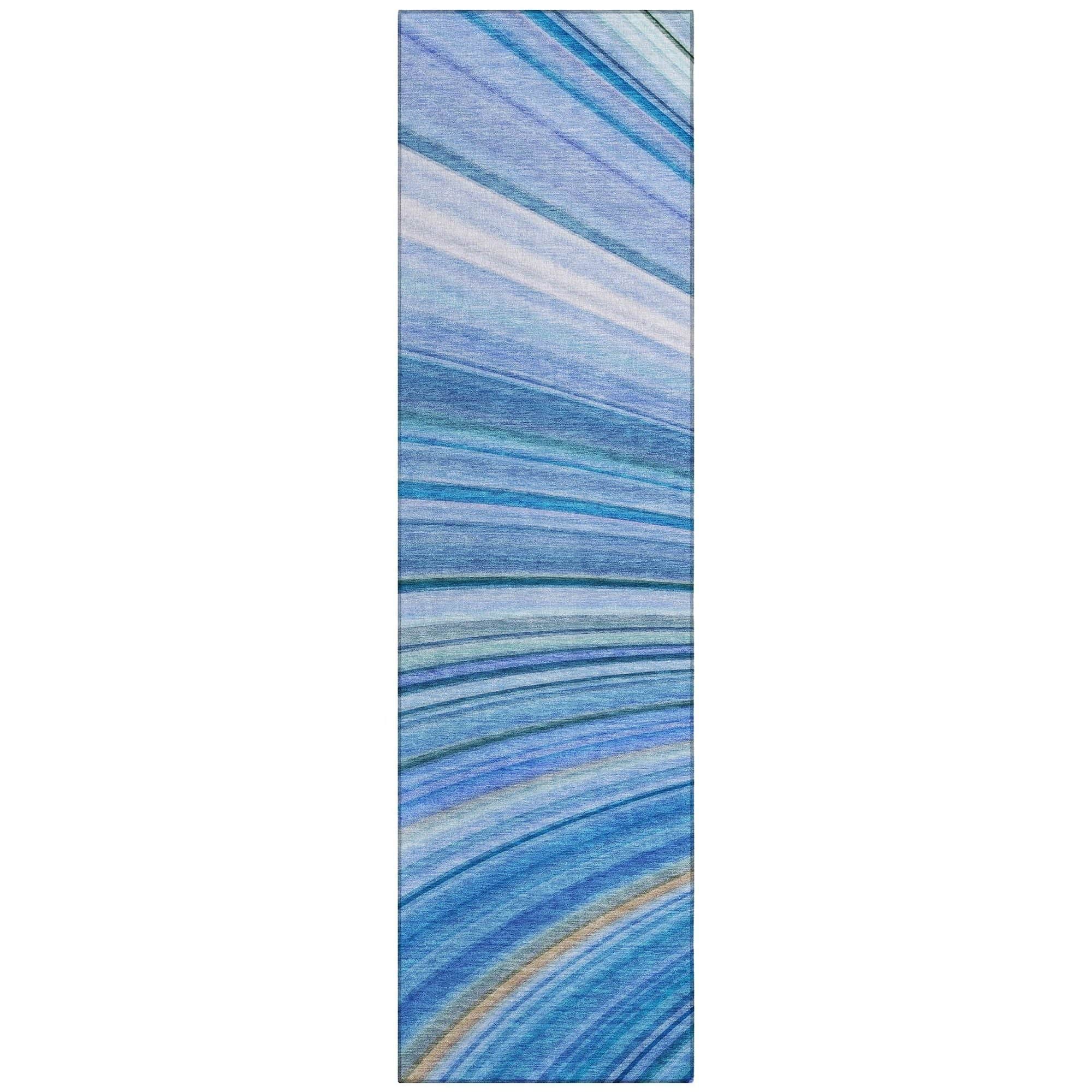 Machine Washable Blue Rug - Indoor / Outdoor - Kids / Pet Friendly Waves Print Rug