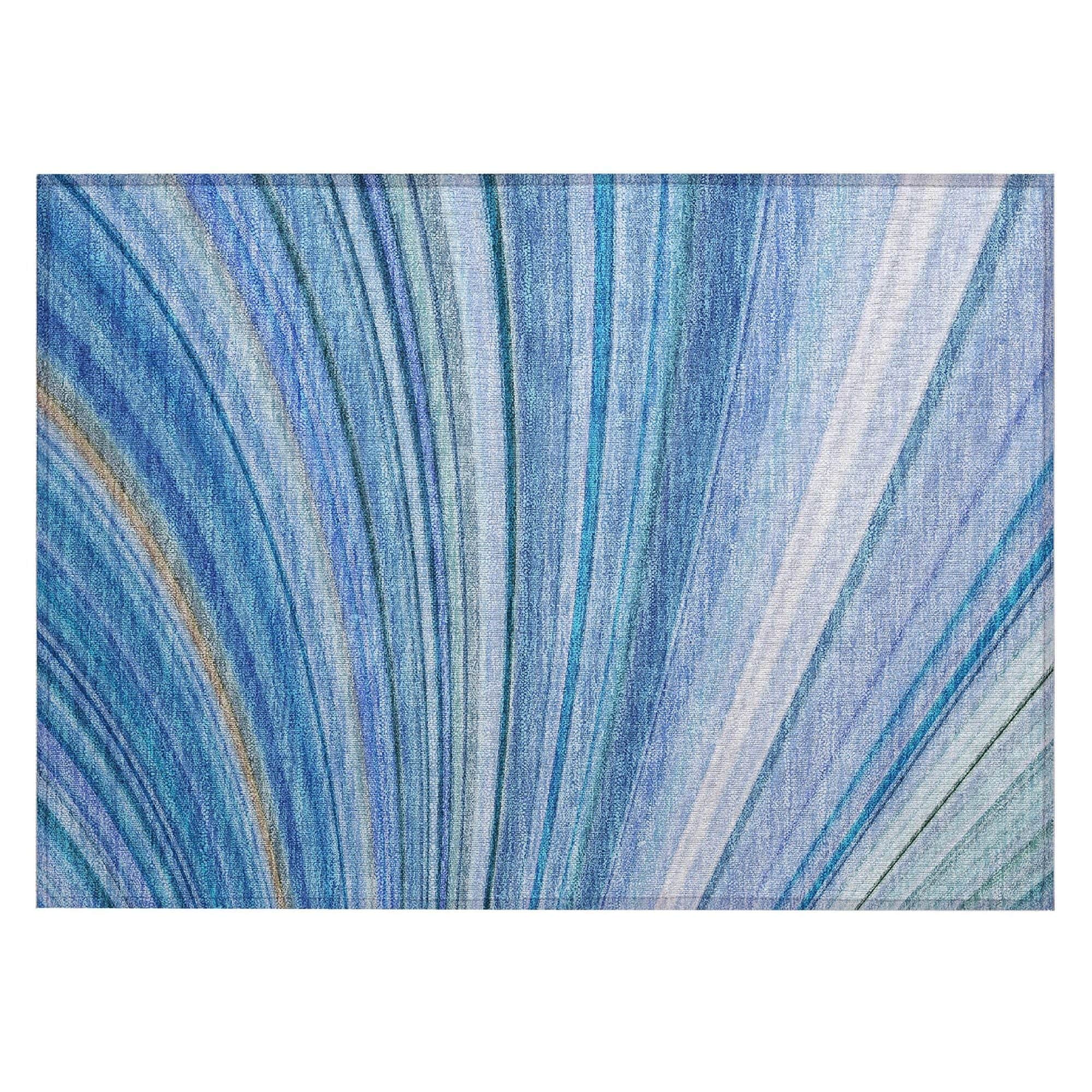 Machine Washable Blue Rug - Indoor / Outdoor - Kids / Pet Friendly Waves Print Rug