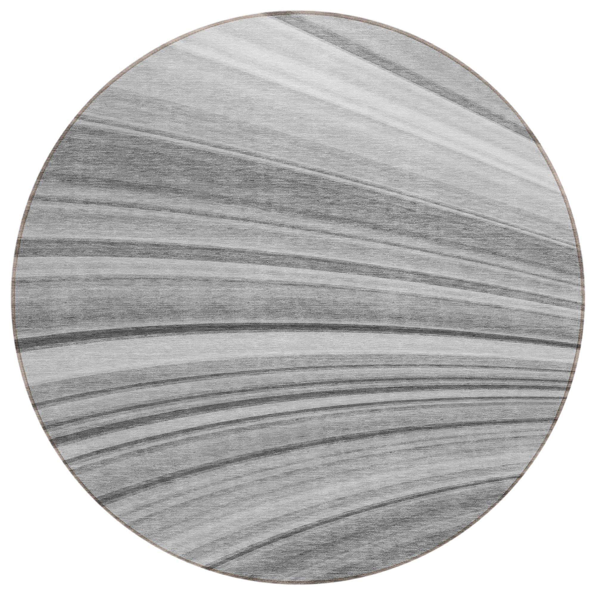 Machine Washable Gray Rug - Indoor / Outdoor - Kids / Pet Friendly Waves Print Rug