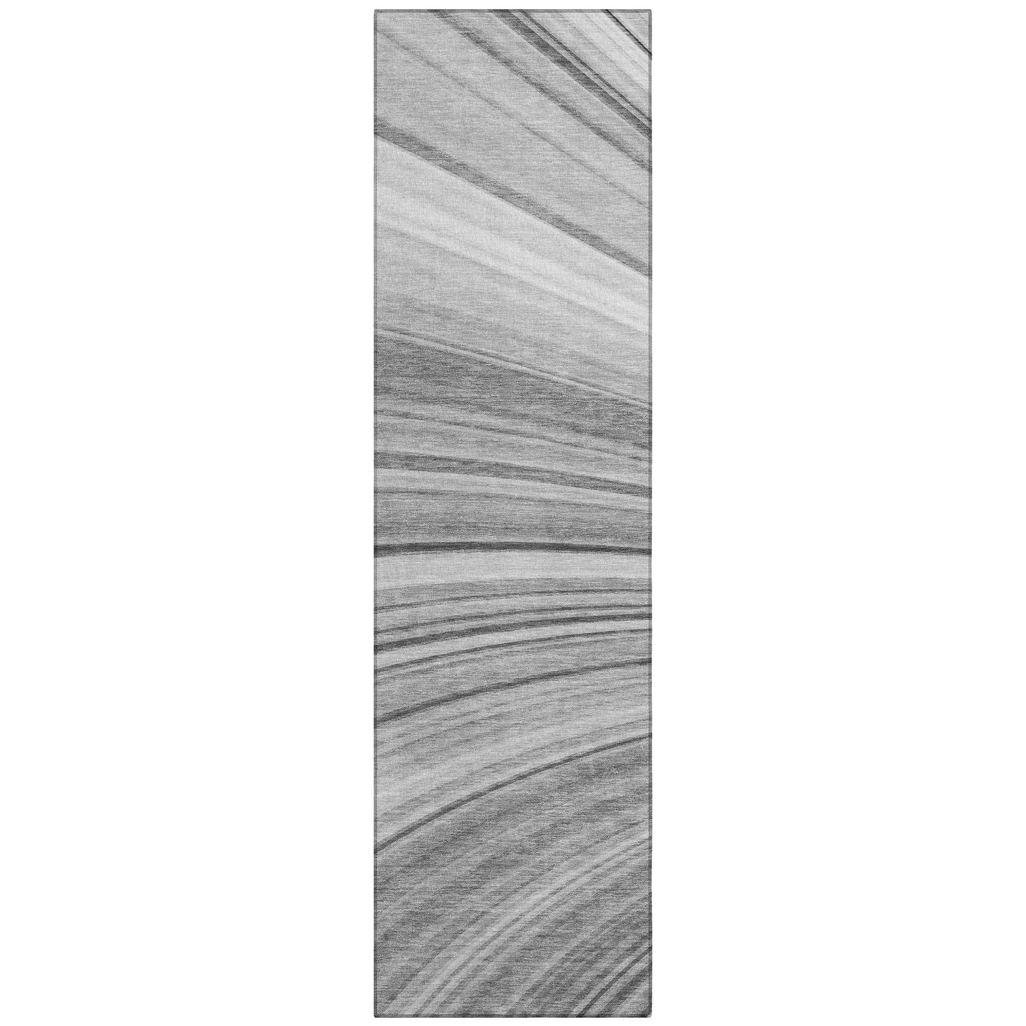 Machine Washable Gray Rug - Indoor / Outdoor - Kids / Pet Friendly Waves Print Rug