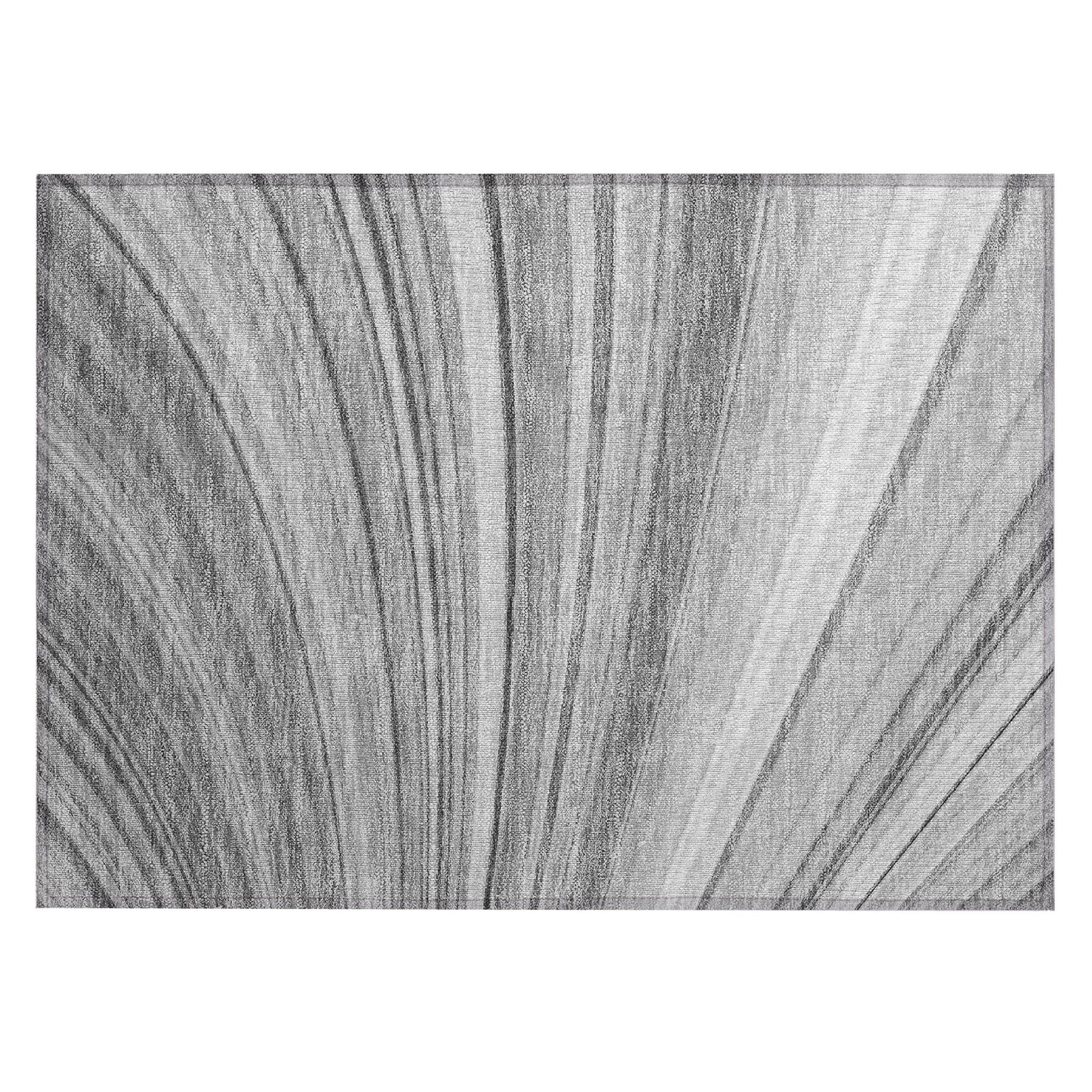 Machine Washable Gray Rug - Indoor / Outdoor - Kids / Pet Friendly Waves Print Rug