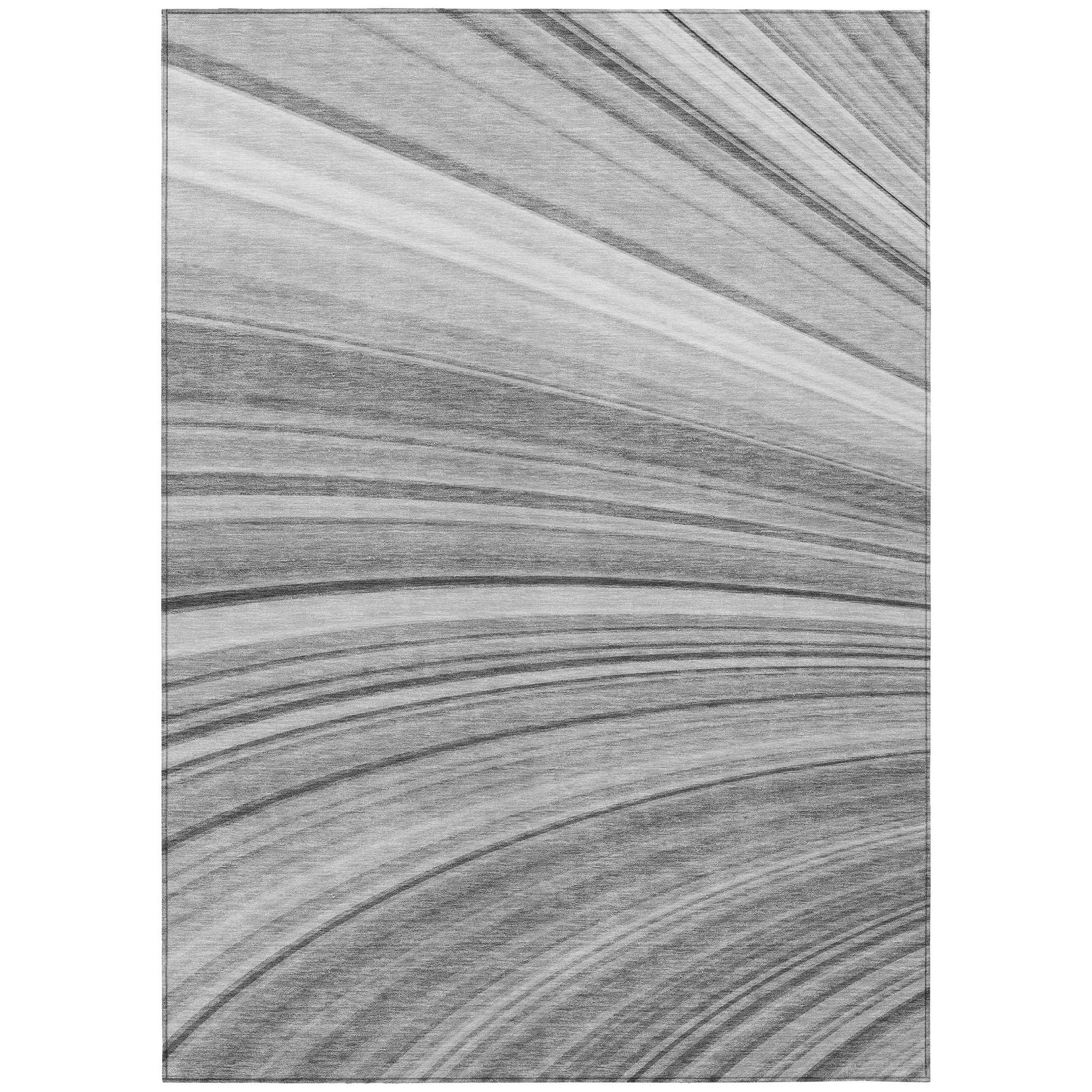 Machine Washable Gray Rug - Indoor / Outdoor - Kids / Pet Friendly Waves Print Rug