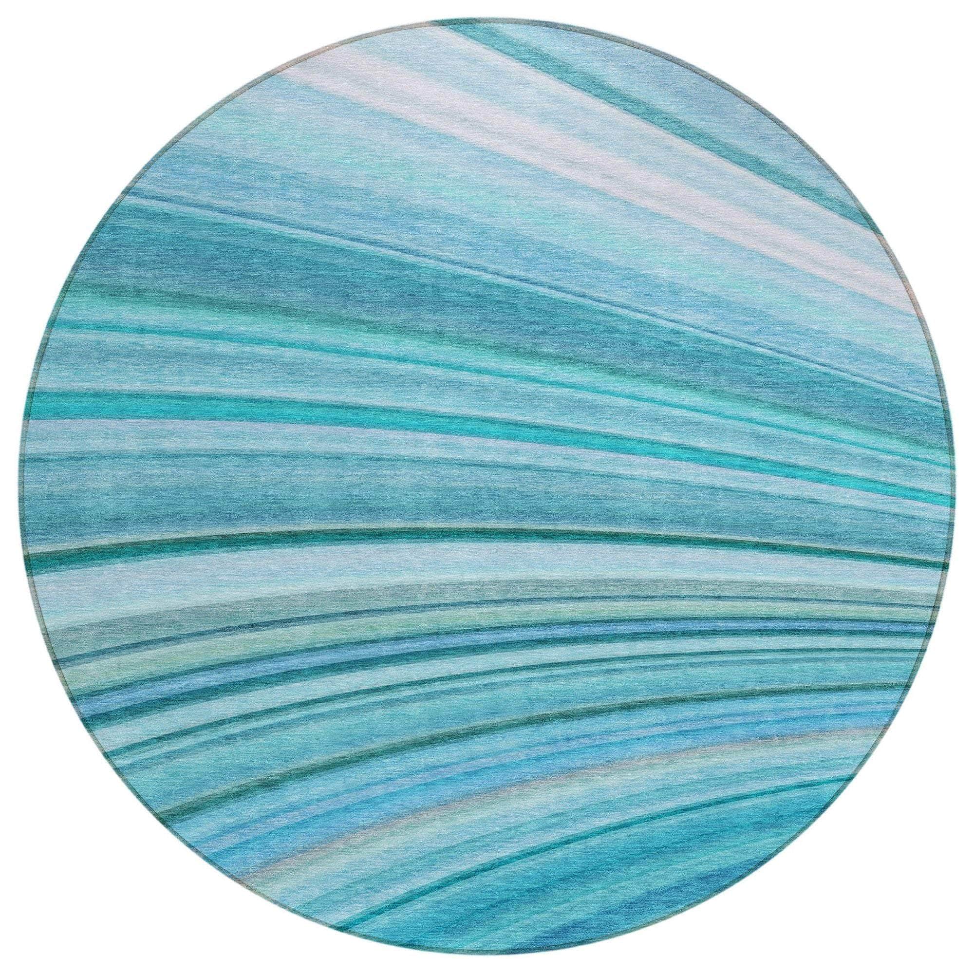 Machine Washable Teal Rug - Indoor / Outdoor - Kids / Pet Friendly Waves Print Rug