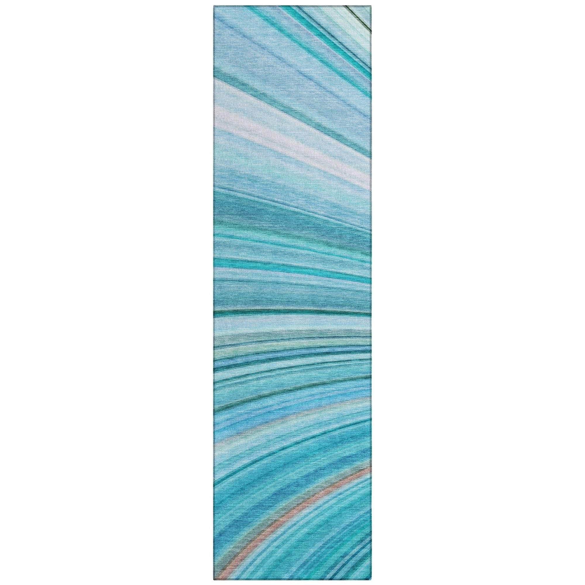 Machine Washable Teal Rug - Indoor / Outdoor - Kids / Pet Friendly Waves Print Rug
