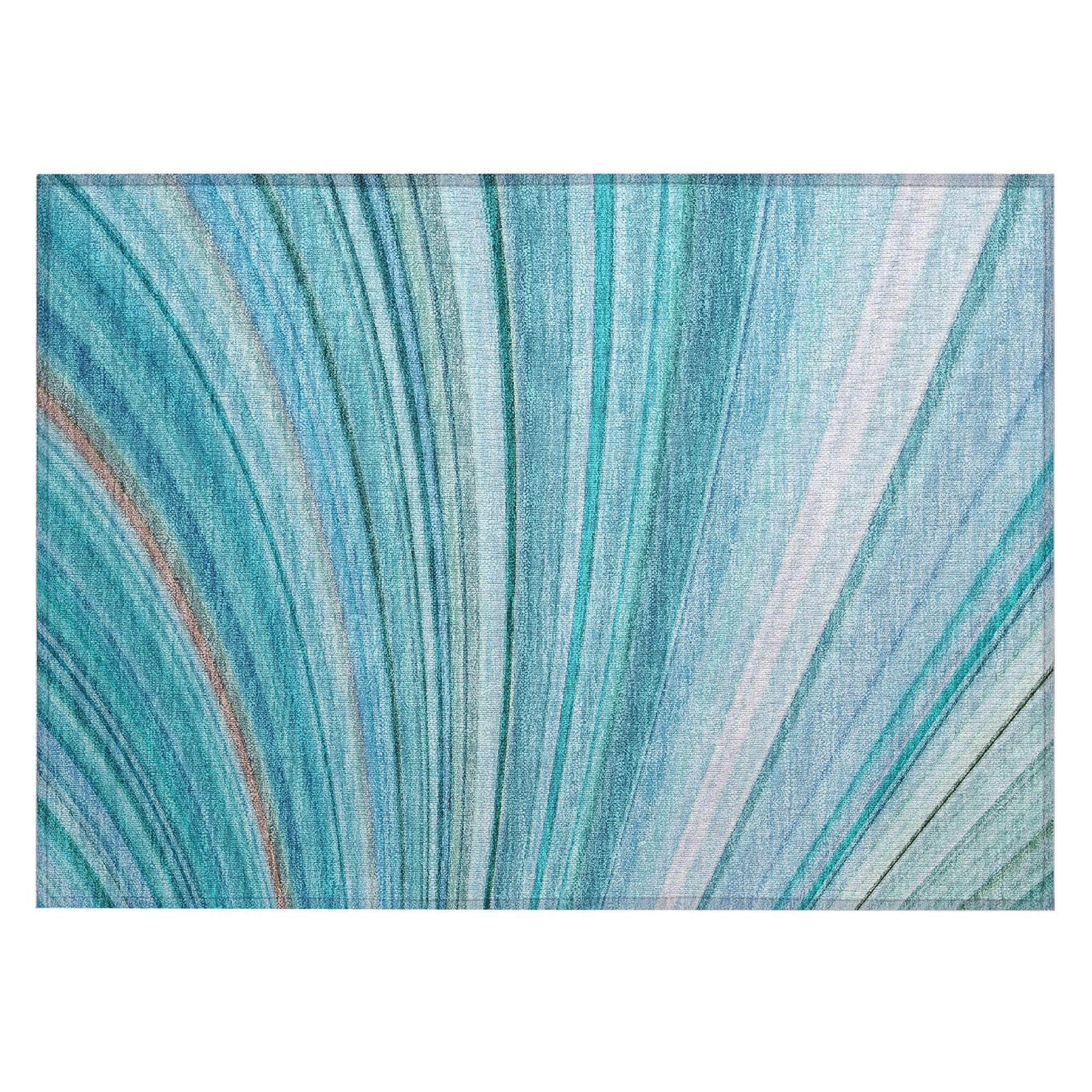 Machine Washable Teal Rug - Indoor / Outdoor - Kids / Pet Friendly Waves Print Rug