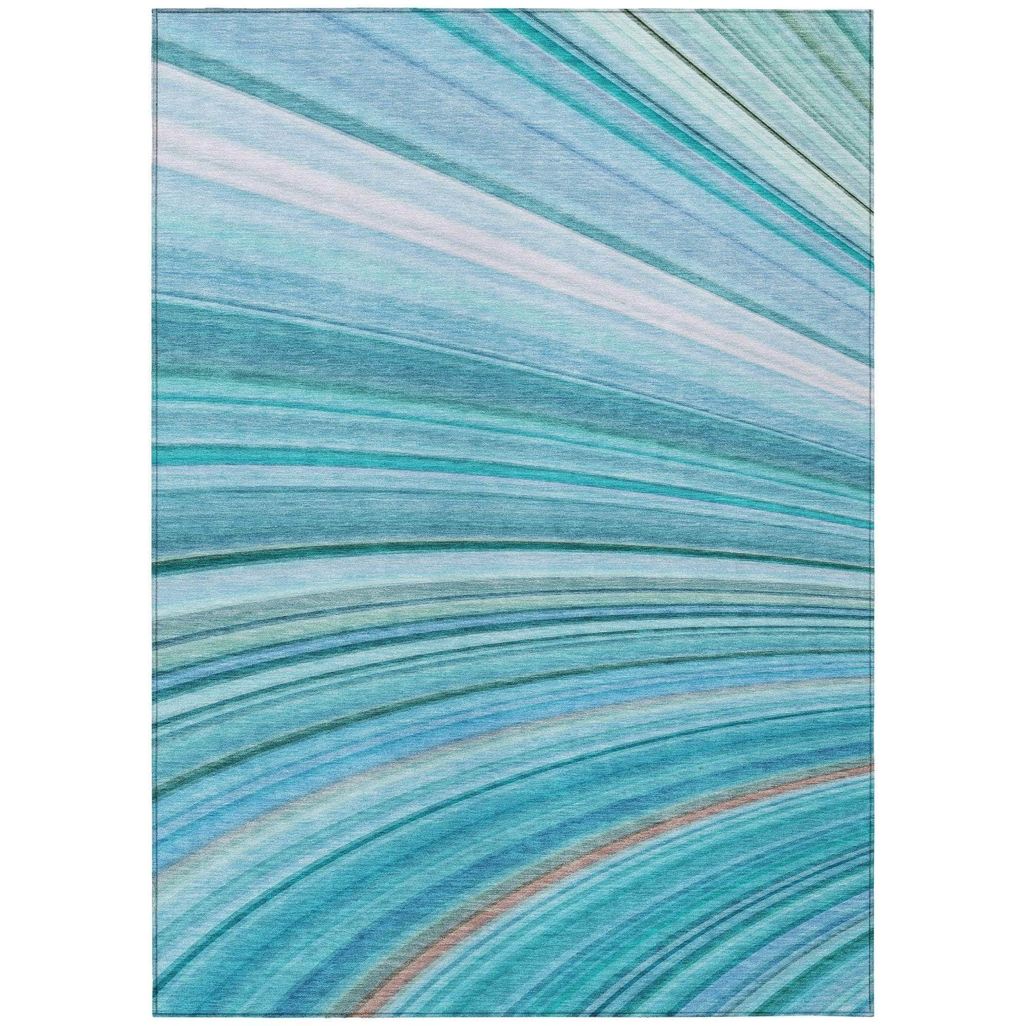 Machine Washable Teal Rug - Indoor / Outdoor - Kids / Pet Friendly Waves Print Rug