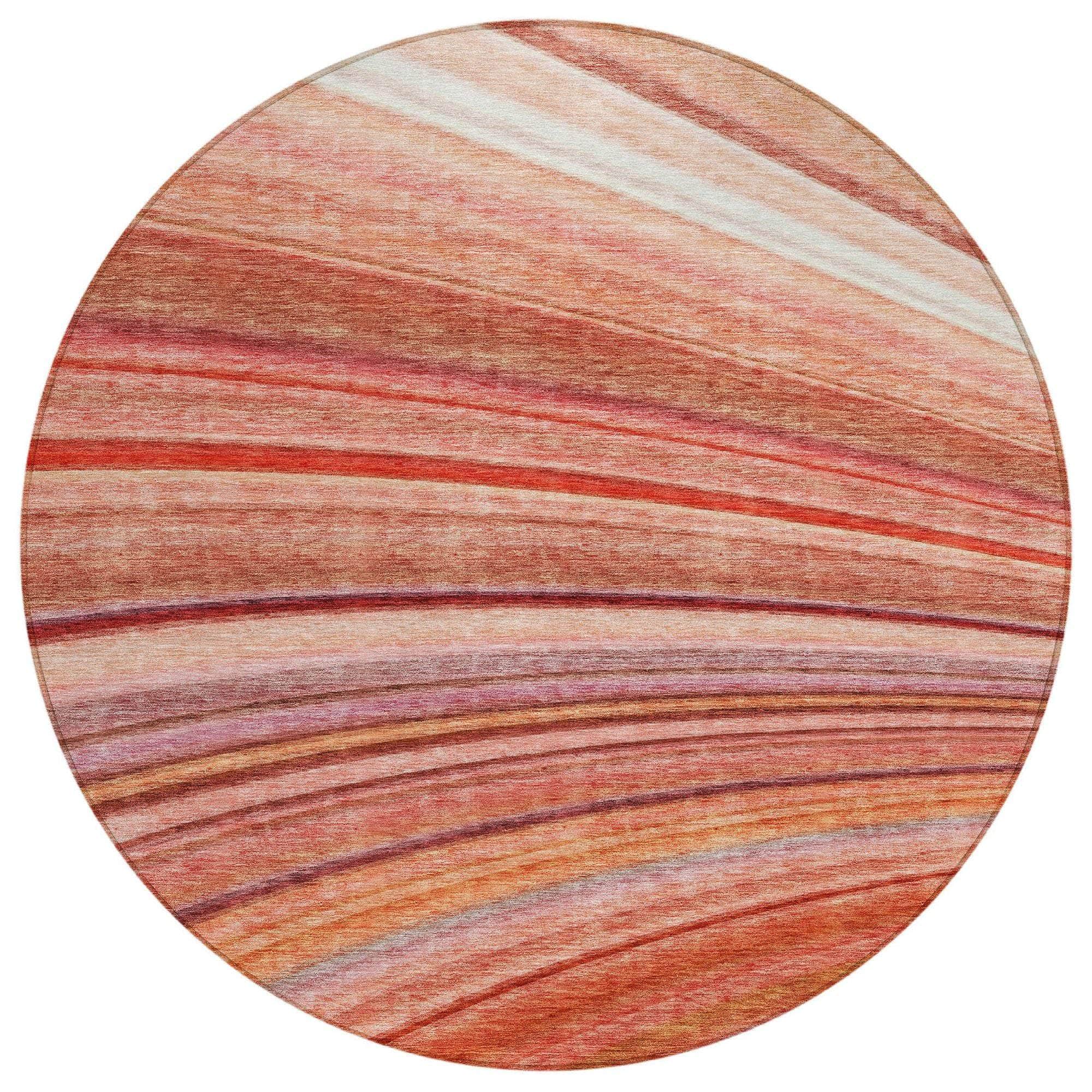 Machine Washable Terracotta Orange Rug - Indoor / Outdoor - Kids / Pet Friendly Waves Print Rug