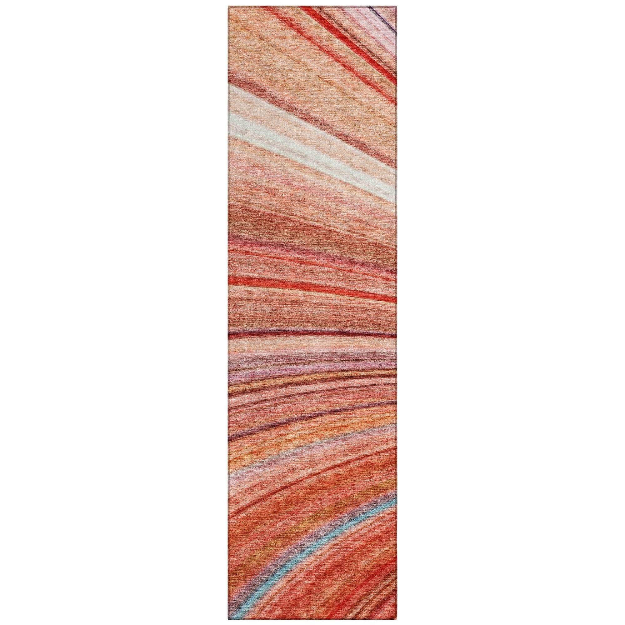 Machine Washable Terracotta Orange Rug - Indoor / Outdoor - Kids / Pet Friendly Waves Print Rug