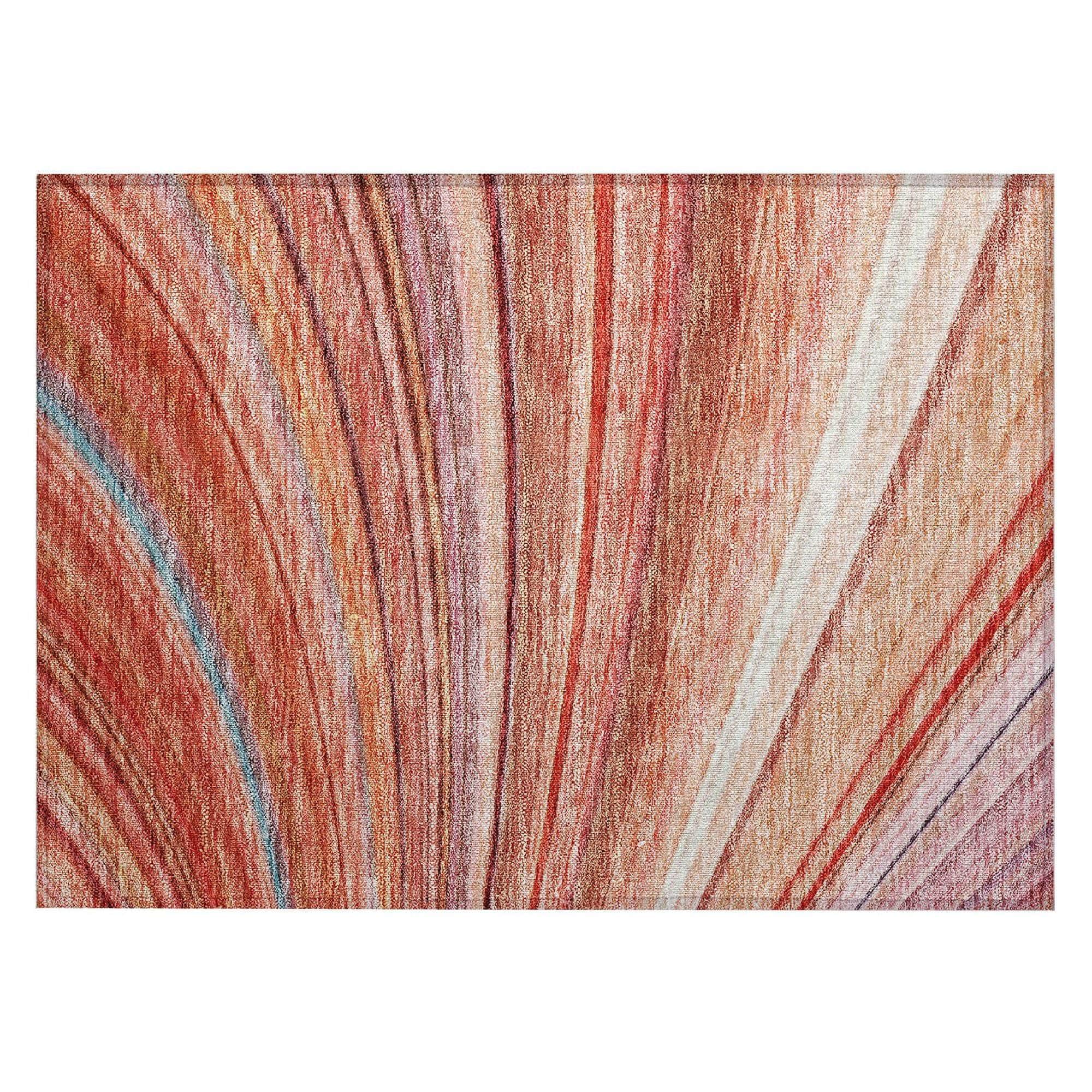 Machine Washable Terracotta Orange Rug - Indoor / Outdoor - Kids / Pet Friendly Waves Print Rug