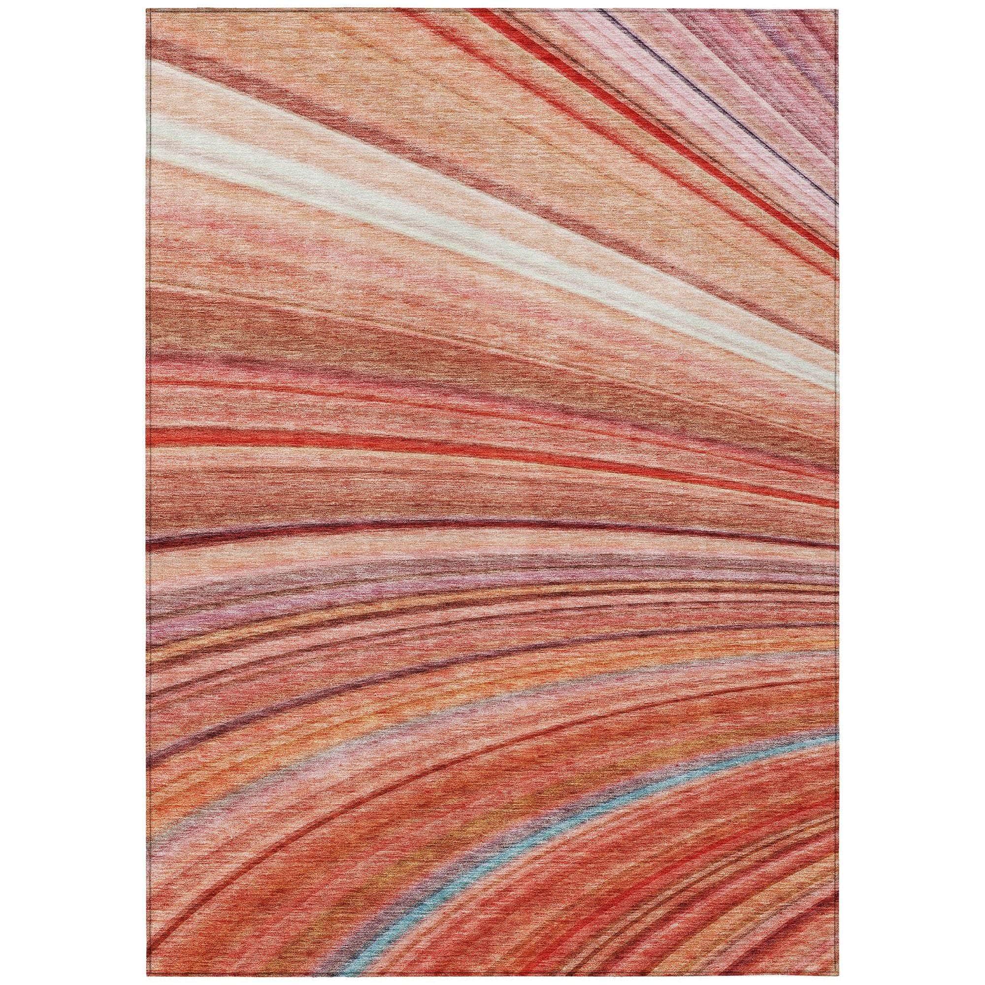 Machine Washable Terracotta Orange Rug - Indoor / Outdoor - Kids / Pet Friendly Waves Print Rug