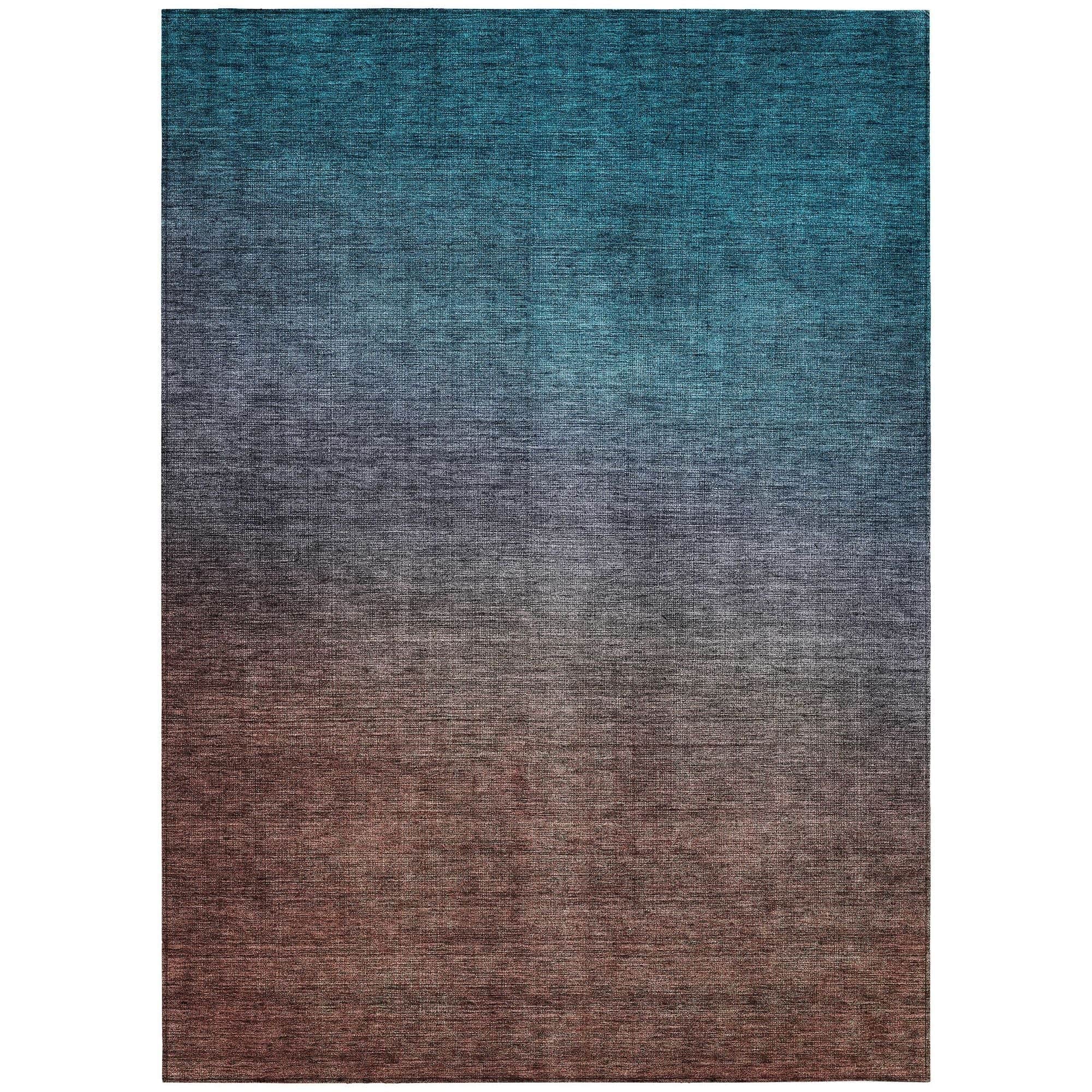 Machine Washable Teal Rug - Indoor / Outdoor - Kids / Pet Friendly Circles Print Rug