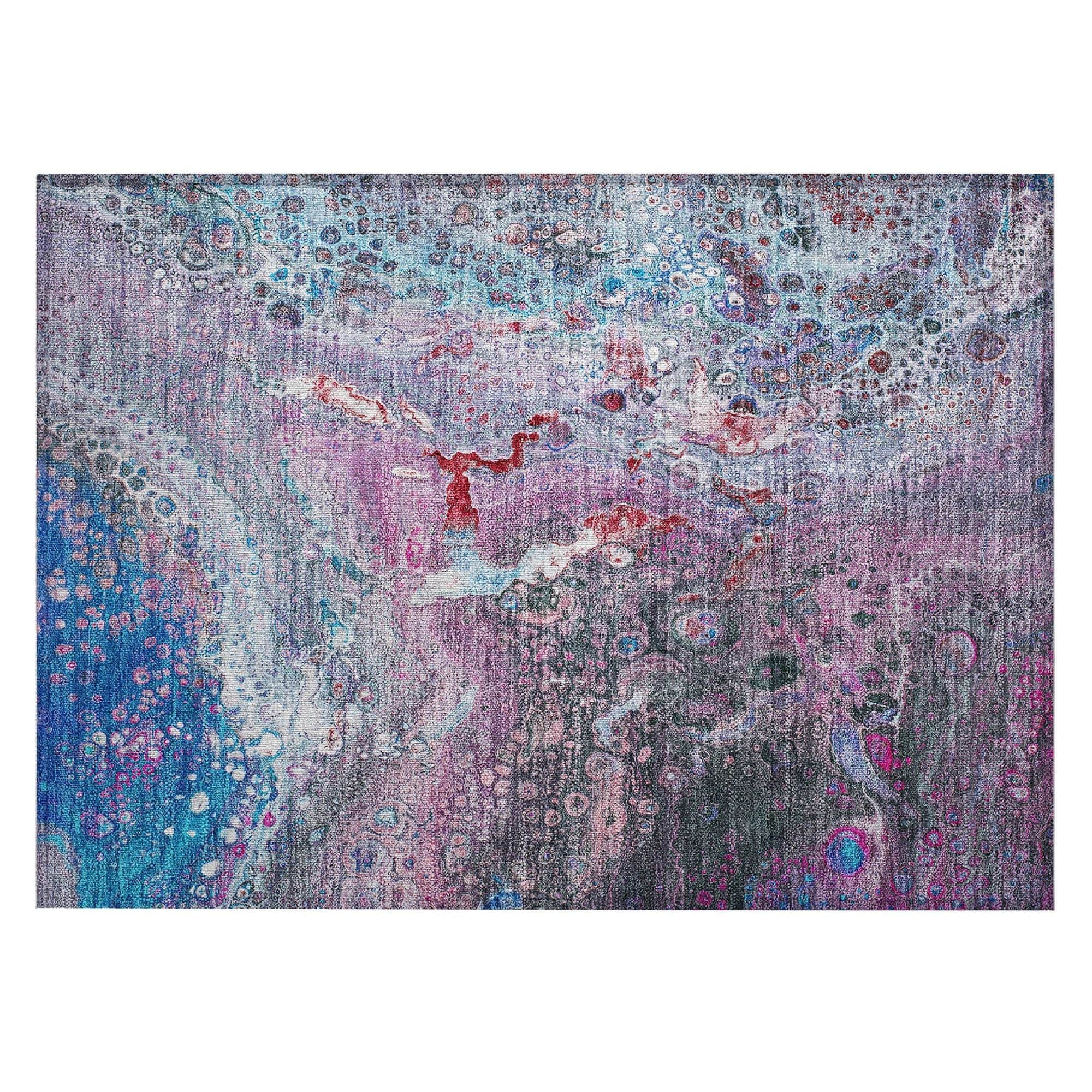 Machine Washable Blue Rug - Indoor / Outdoor - Kids / Pet Friendly Abstract Print Rug