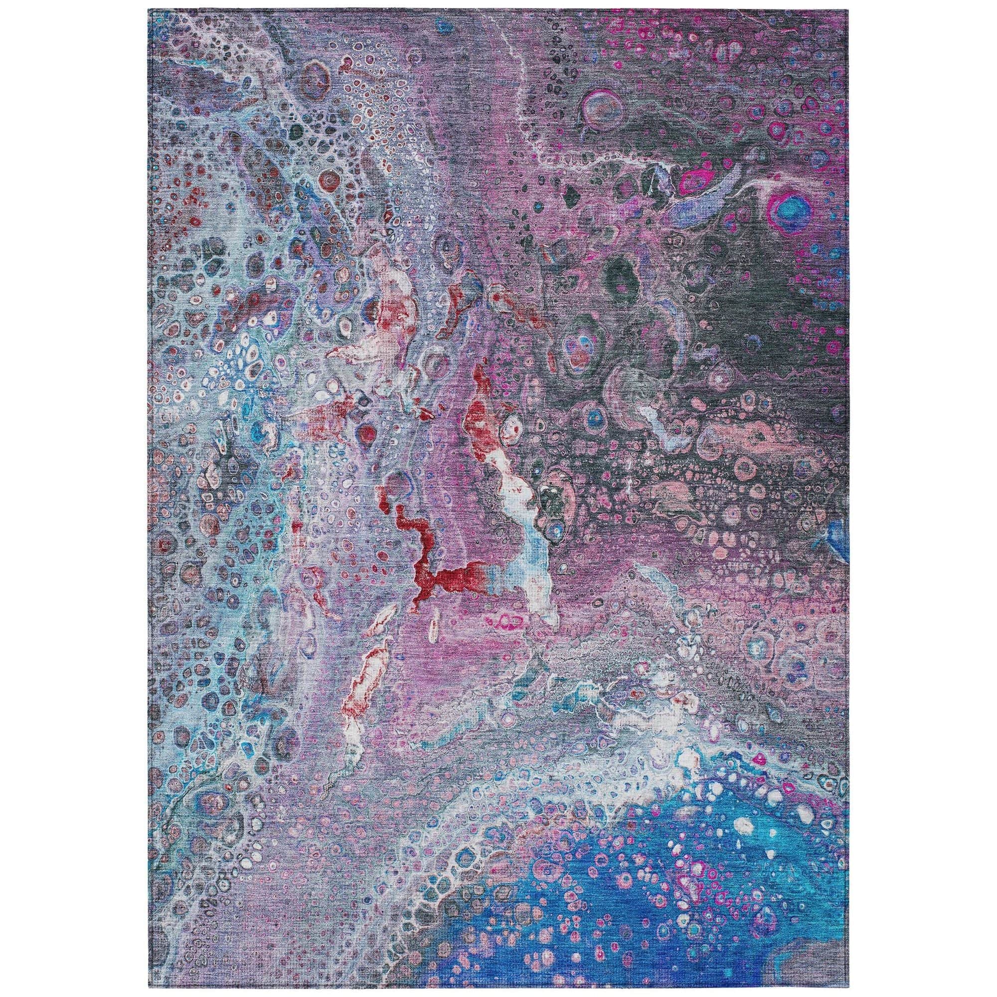 Machine Washable Blue Rug - Indoor / Outdoor - Kids / Pet Friendly Abstract Print Rug