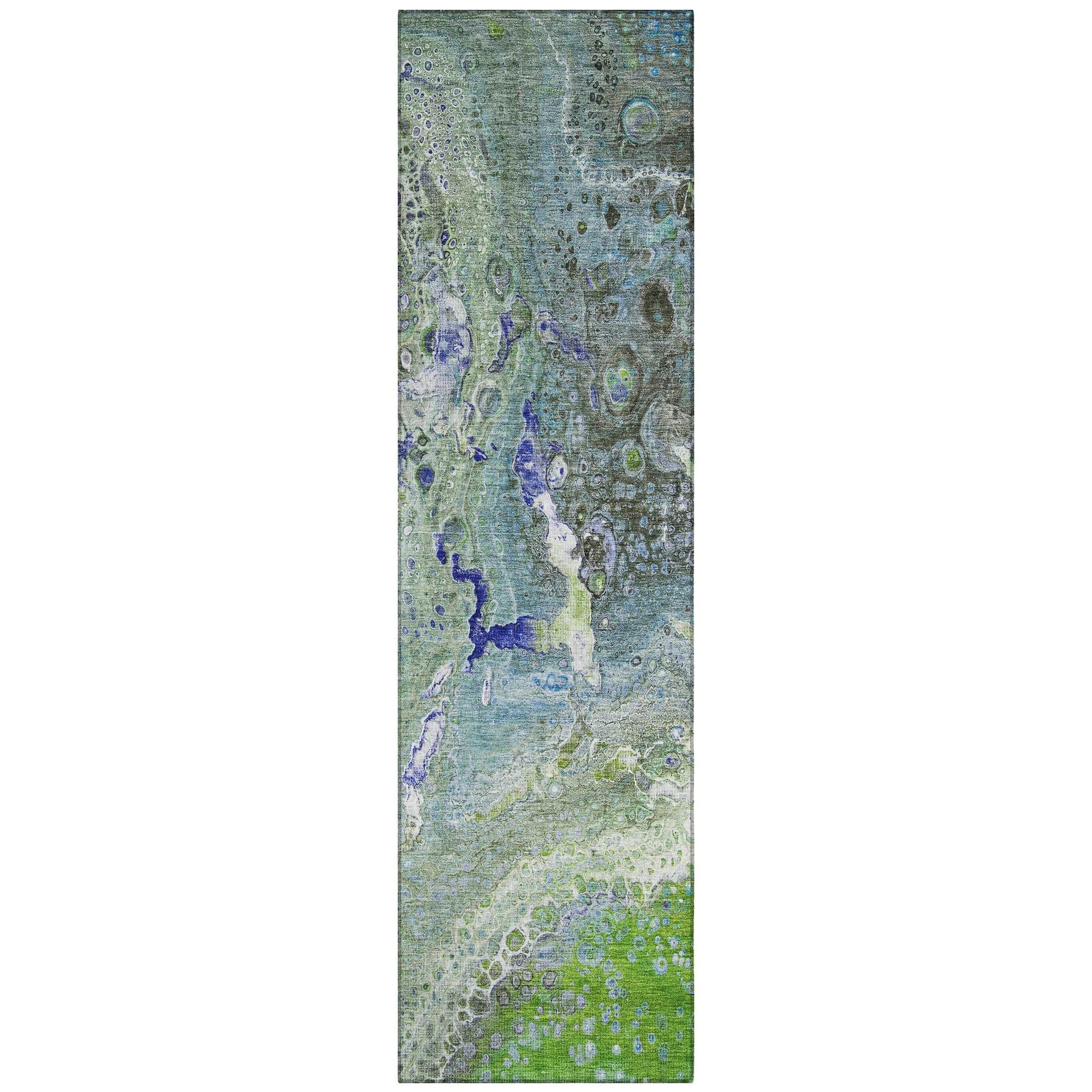 Machine Washable Green Rug - Indoor / Outdoor - Kids / Pet Friendly Abstract Print Rug