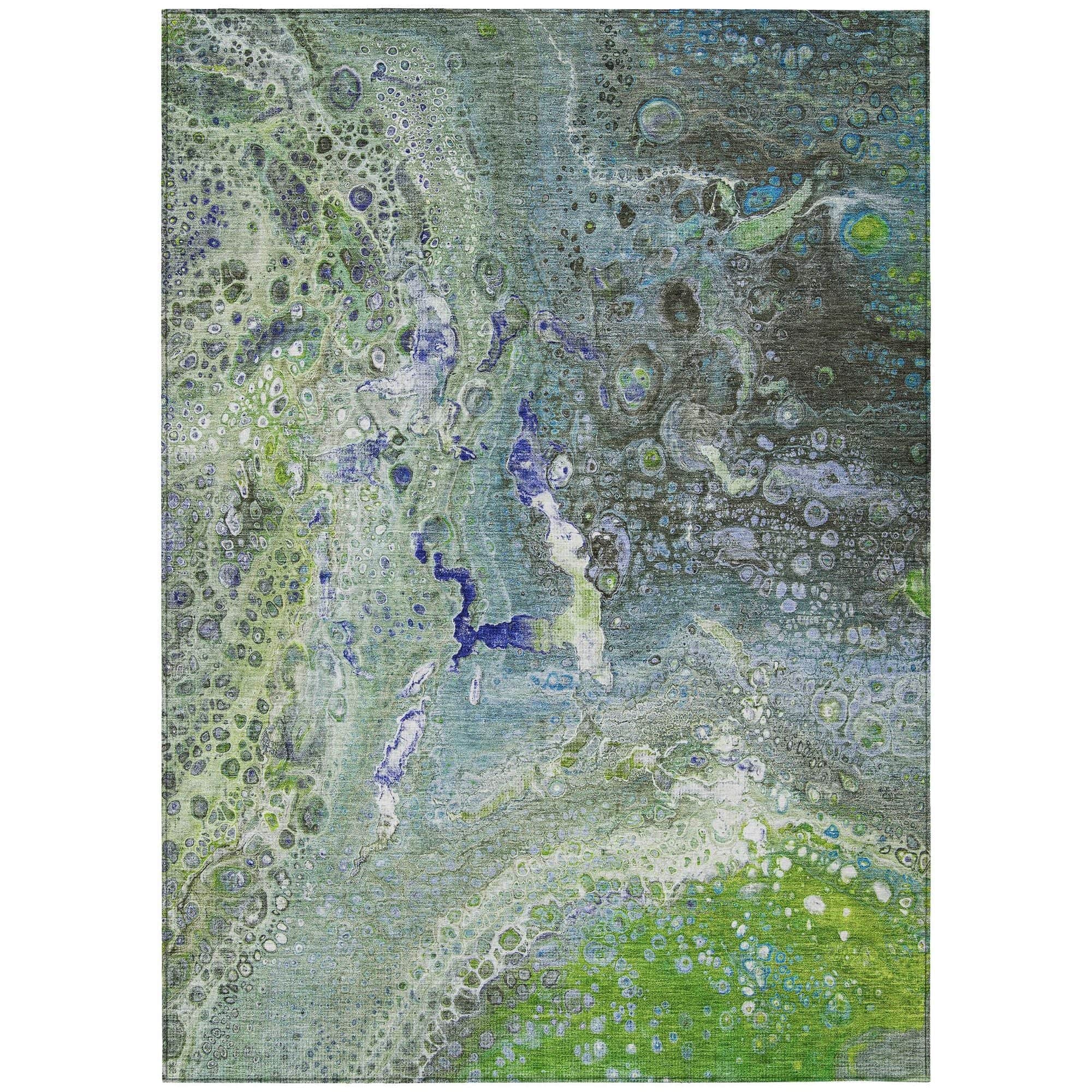 Machine Washable Green Rug - Indoor / Outdoor - Kids / Pet Friendly Abstract Print Rug