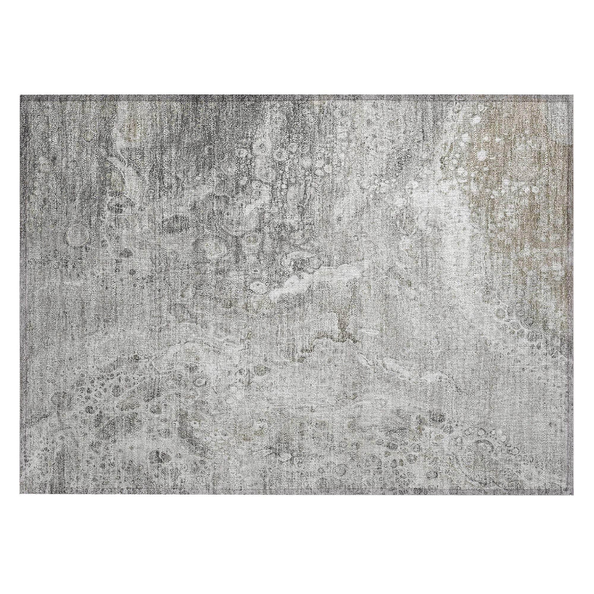 Machine Washable Silver Gray Rug - Indoor / Outdoor - Kids / Pet Friendly Abstract Print Rug