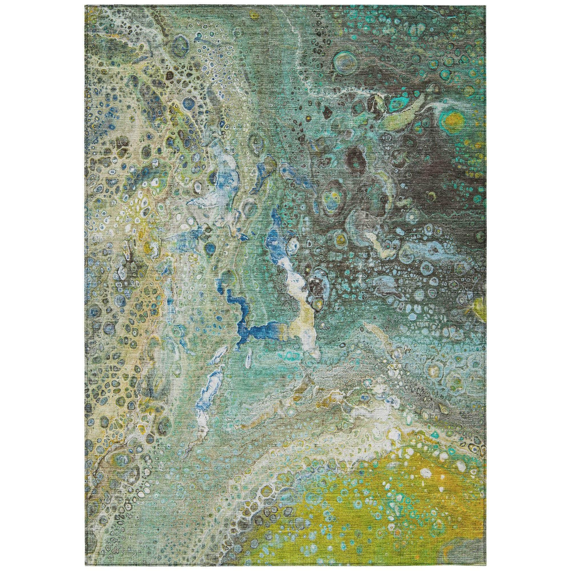 Machine Washable Teal Rug - Indoor / Outdoor - Kids / Pet Friendly Abstract Print Rug