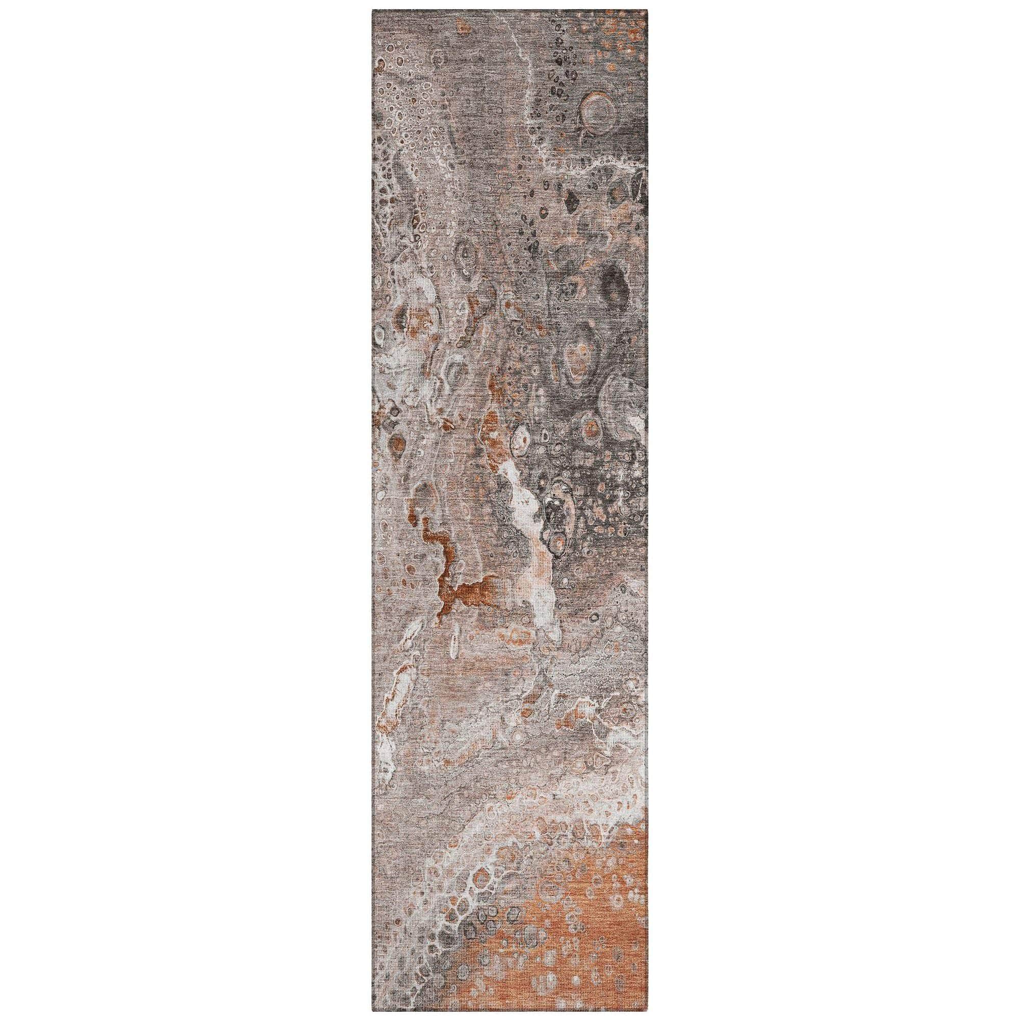 Machine Washable Terracotta Orange Rug - Indoor / Outdoor - Kids / Pet Friendly Abstract Print Rug