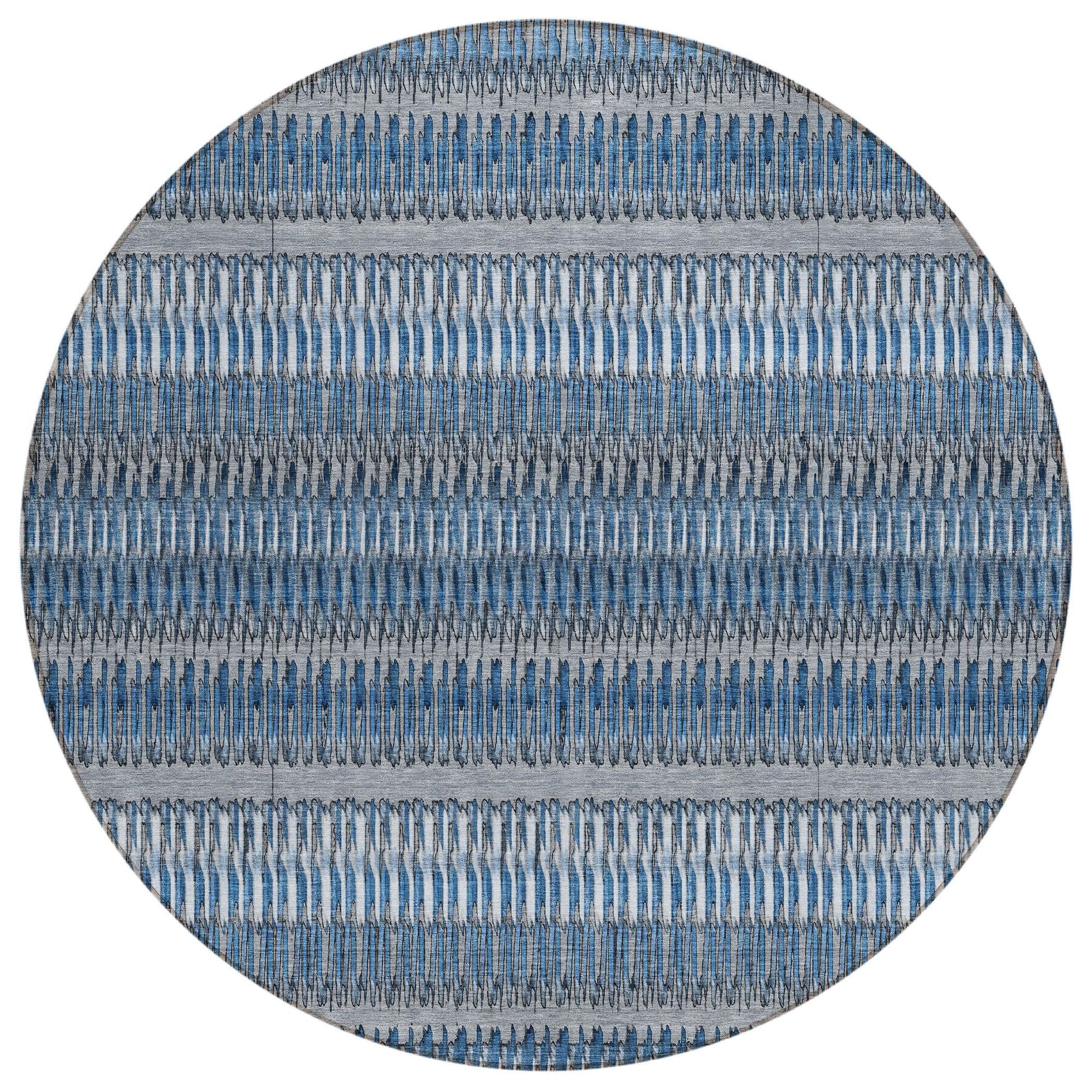 Machine Washable Blue Rug - Indoor / Outdoor - Kids / Pet Friendly Stripes Print Rug