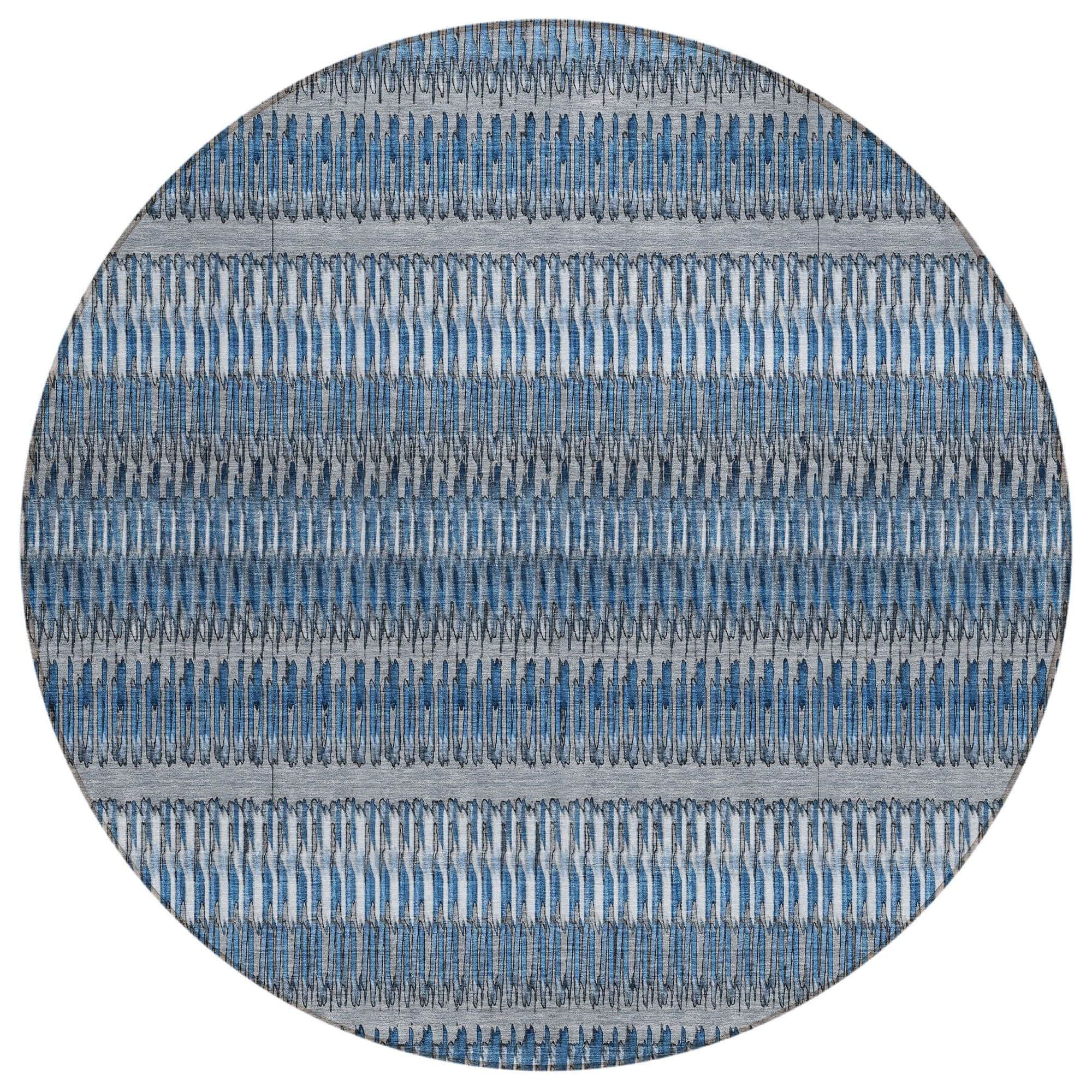 Machine Washable Blue Rug - Indoor / Outdoor - Kids / Pet Friendly Stripes Print Rug