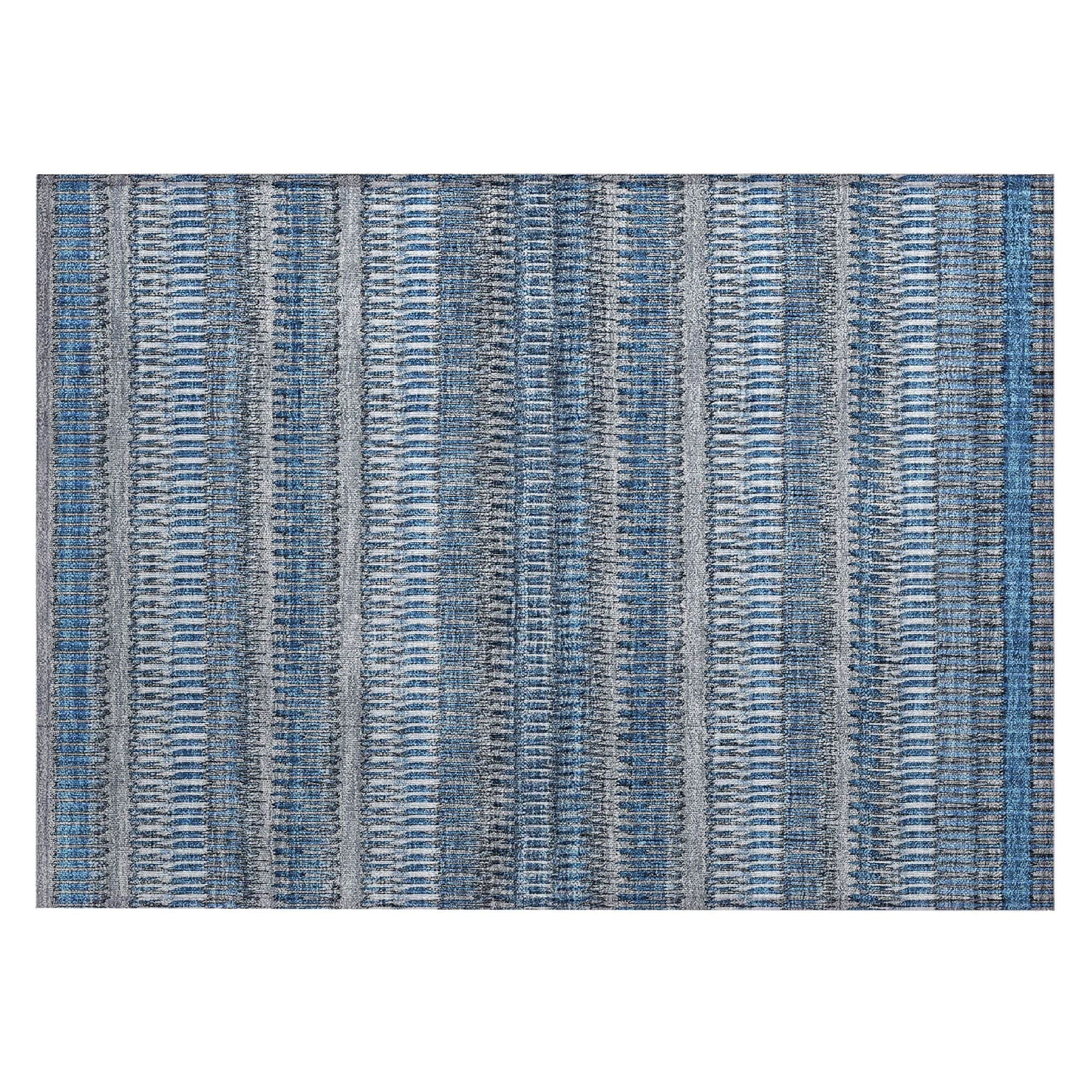 Machine Washable Blue Rug - Indoor / Outdoor - Kids / Pet Friendly Stripes Print Rug