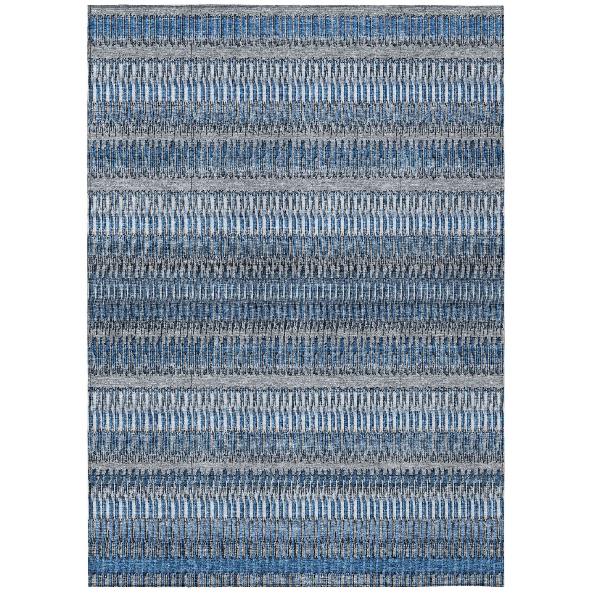 Machine Washable Blue Rug - Indoor / Outdoor - Kids / Pet Friendly Stripes Print Rug