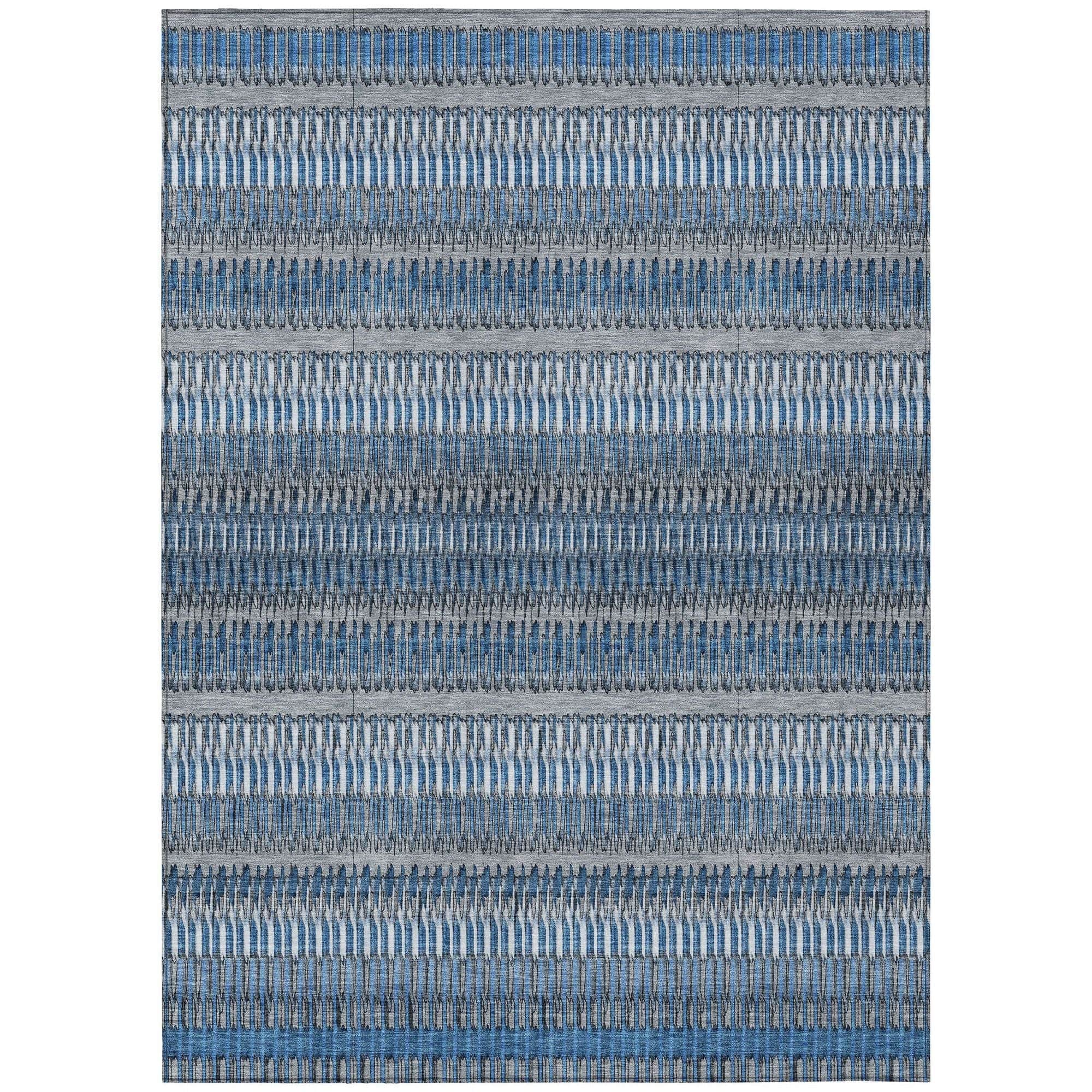 Machine Washable Blue Rug - Indoor / Outdoor - Kids / Pet Friendly Stripes Print Rug