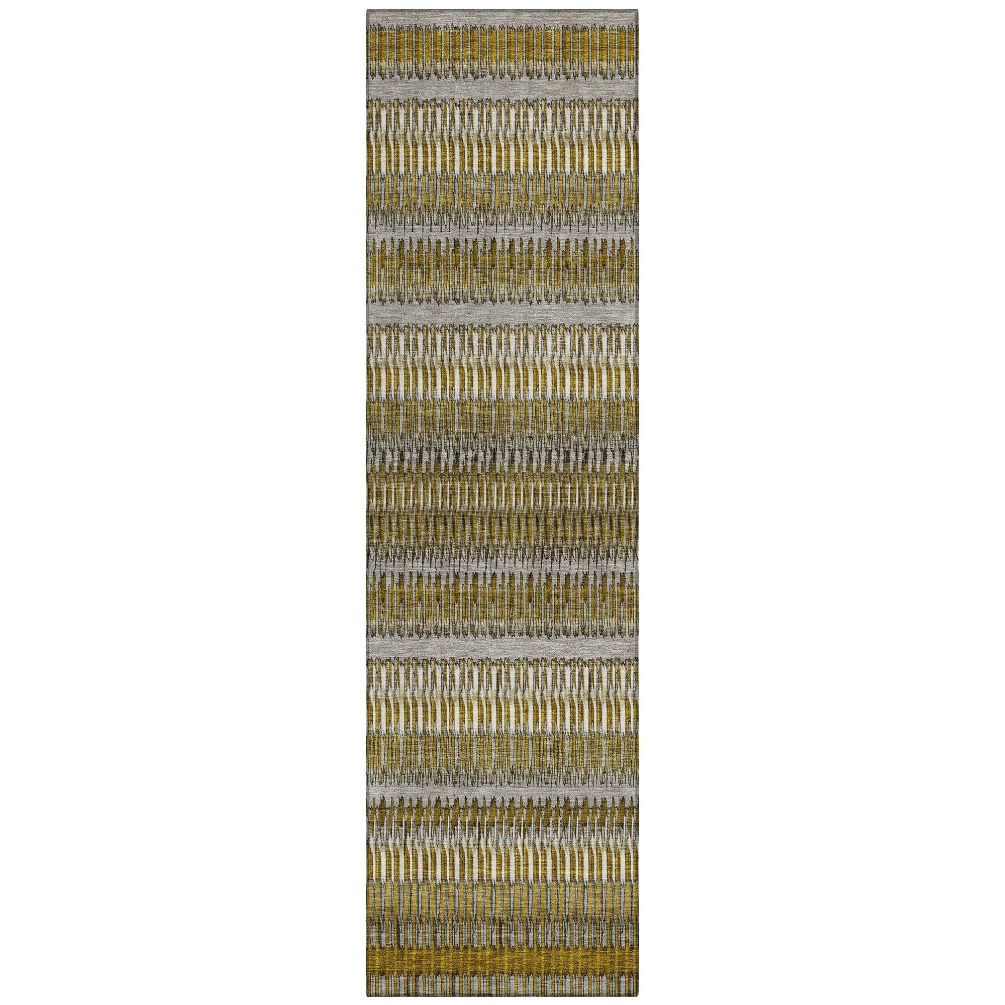 Machine Washable Coffee Brown Rug - Indoor / Outdoor - Kids / Pet Friendly Stripes Print Rug