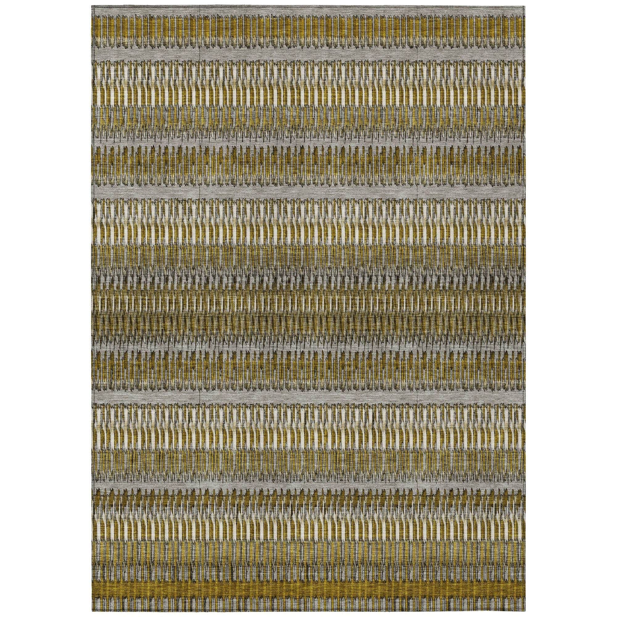 Machine Washable Coffee Brown Rug - Indoor / Outdoor - Kids / Pet Friendly Stripes Print Rug