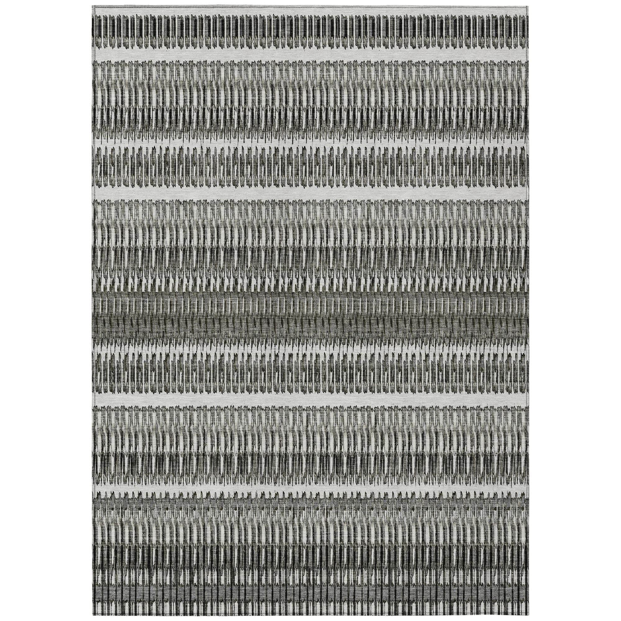 Machine Washable Gray Rug - Indoor / Outdoor - Kids / Pet Friendly Stripes Print Rug