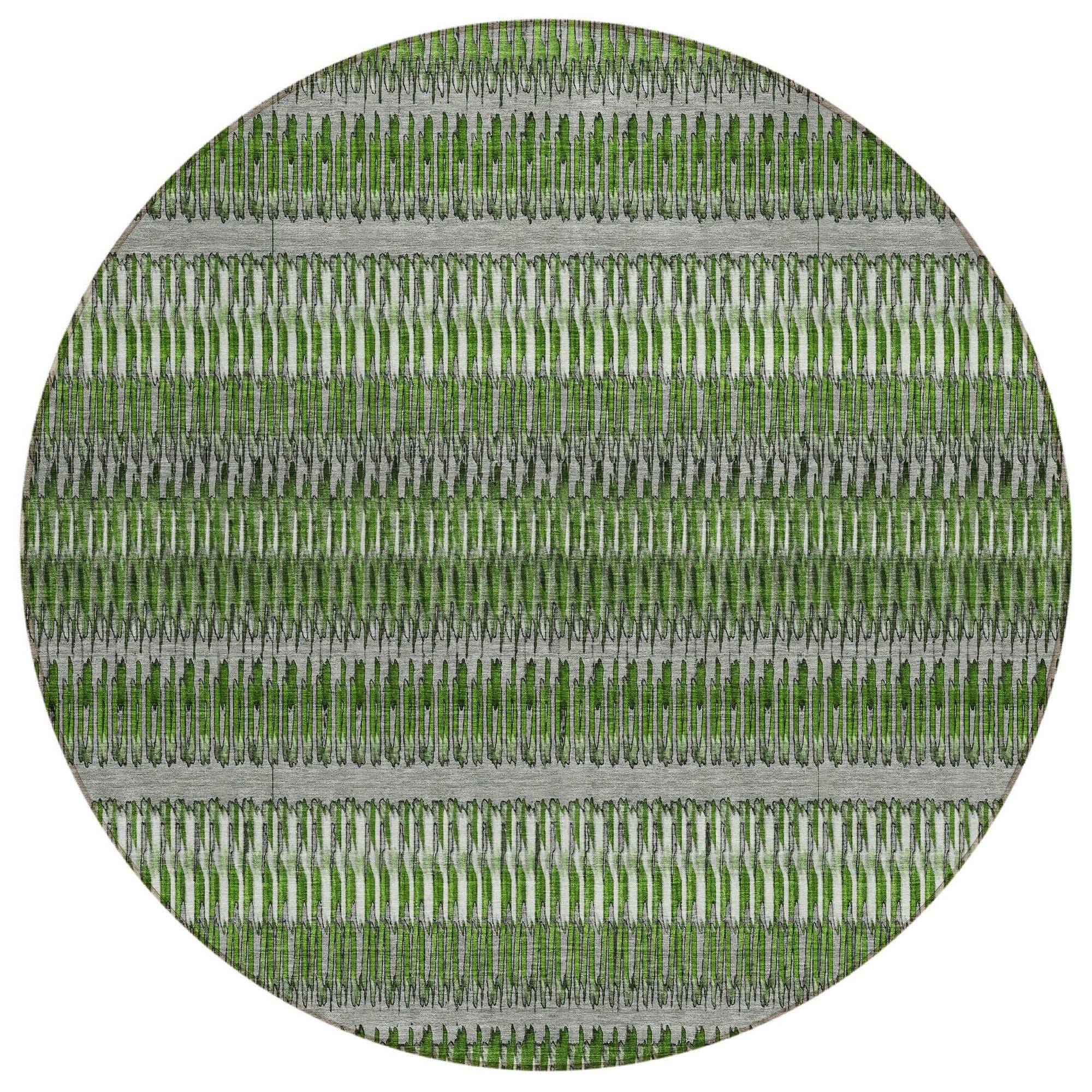 Machine Washable Green Rug - Indoor / Outdoor - Kids / Pet Friendly Stripes Print Rug