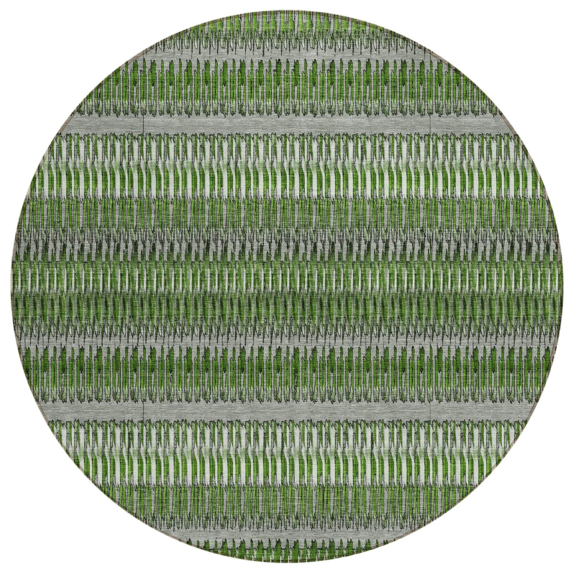 Machine Washable Green Rug - Indoor / Outdoor - Kids / Pet Friendly Stripes Print Rug