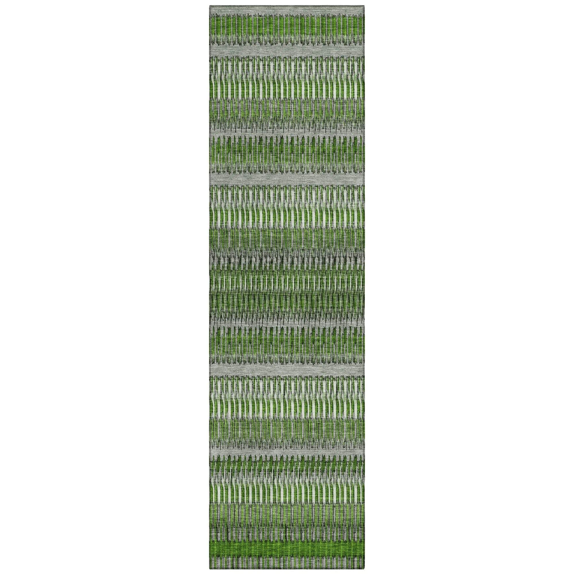 Machine Washable Green Rug - Indoor / Outdoor - Kids / Pet Friendly Stripes Print Rug
