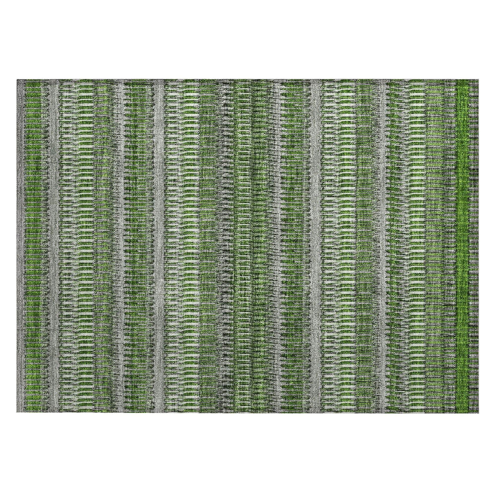 Machine Washable Green Rug - Indoor / Outdoor - Kids / Pet Friendly Stripes Print Rug