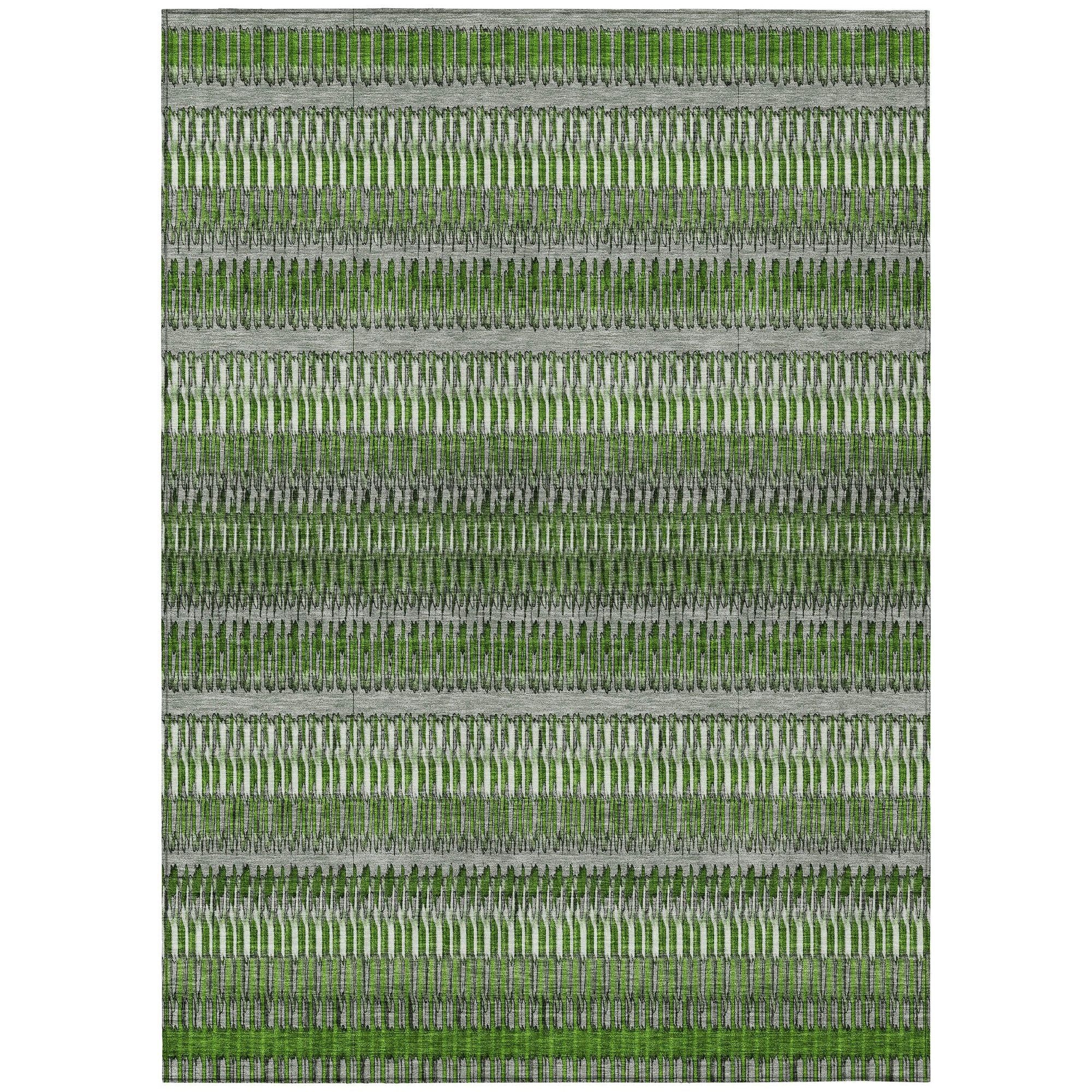 Machine Washable Green Rug - Indoor / Outdoor - Kids / Pet Friendly Stripes Print Rug