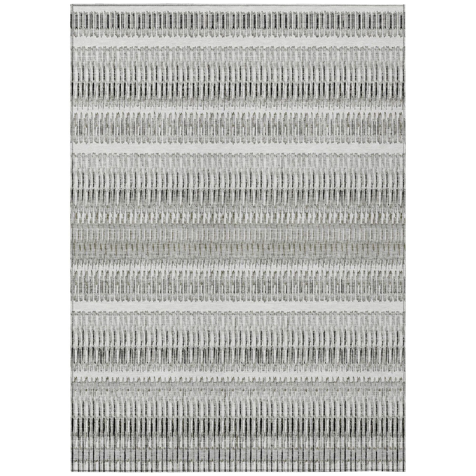 Machine Washable Ivory Rug - Indoor / Outdoor - Kids / Pet Friendly Stripes Print Rug