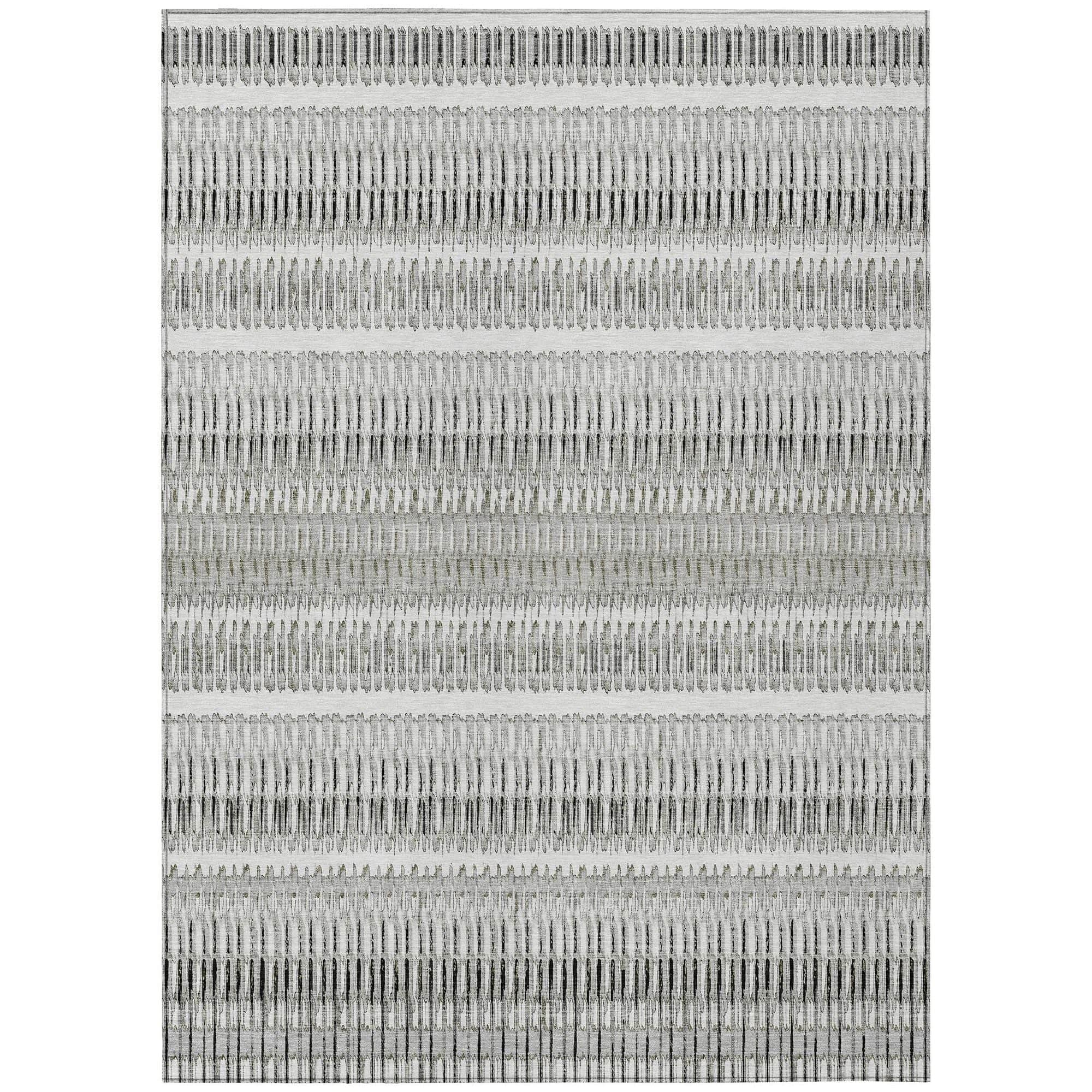 Machine Washable Ivory Rug - Indoor / Outdoor - Kids / Pet Friendly Stripes Print Rug