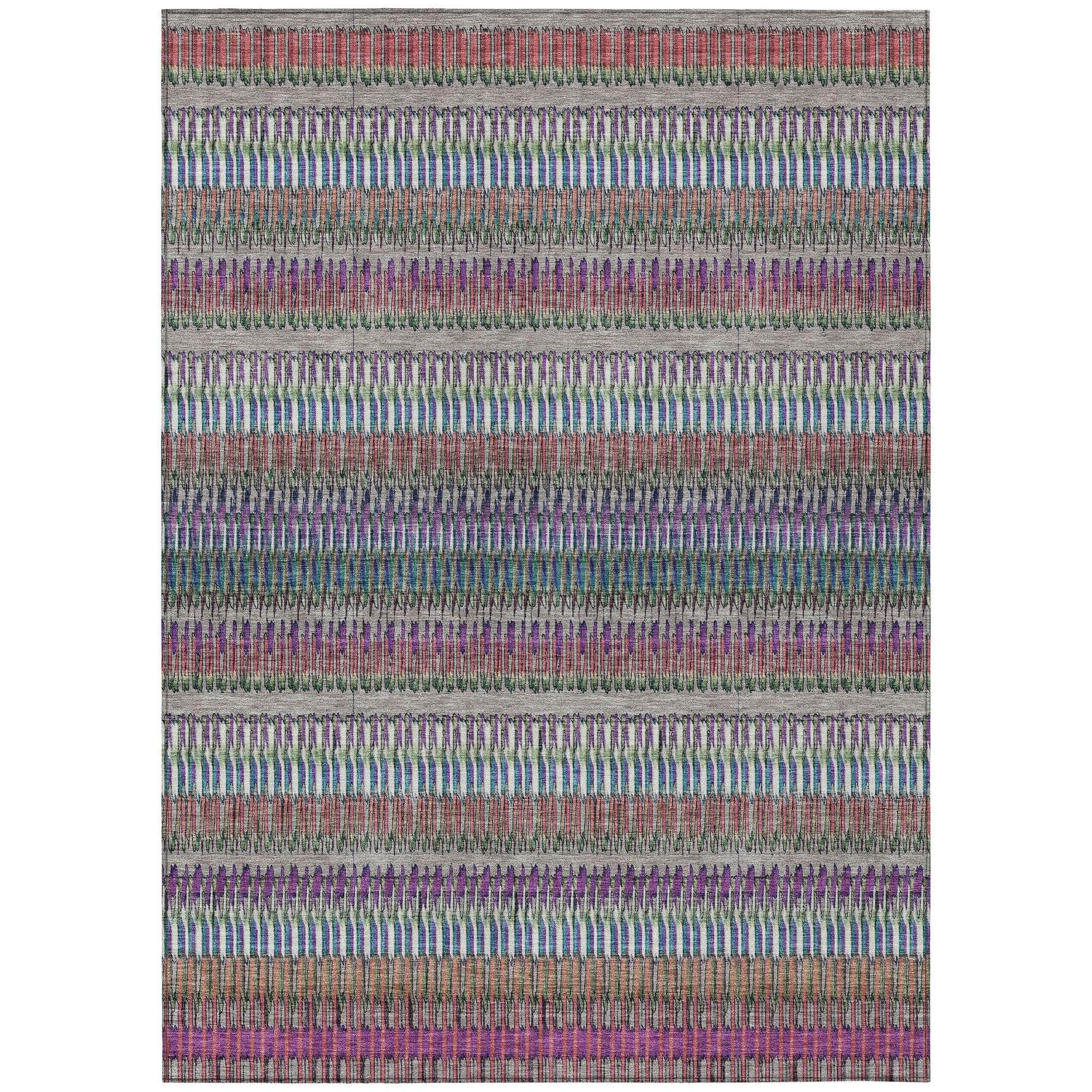 Machine Washable Taupe Brown Rug - Indoor / Outdoor - Kids / Pet Friendly Stripes Print Rug