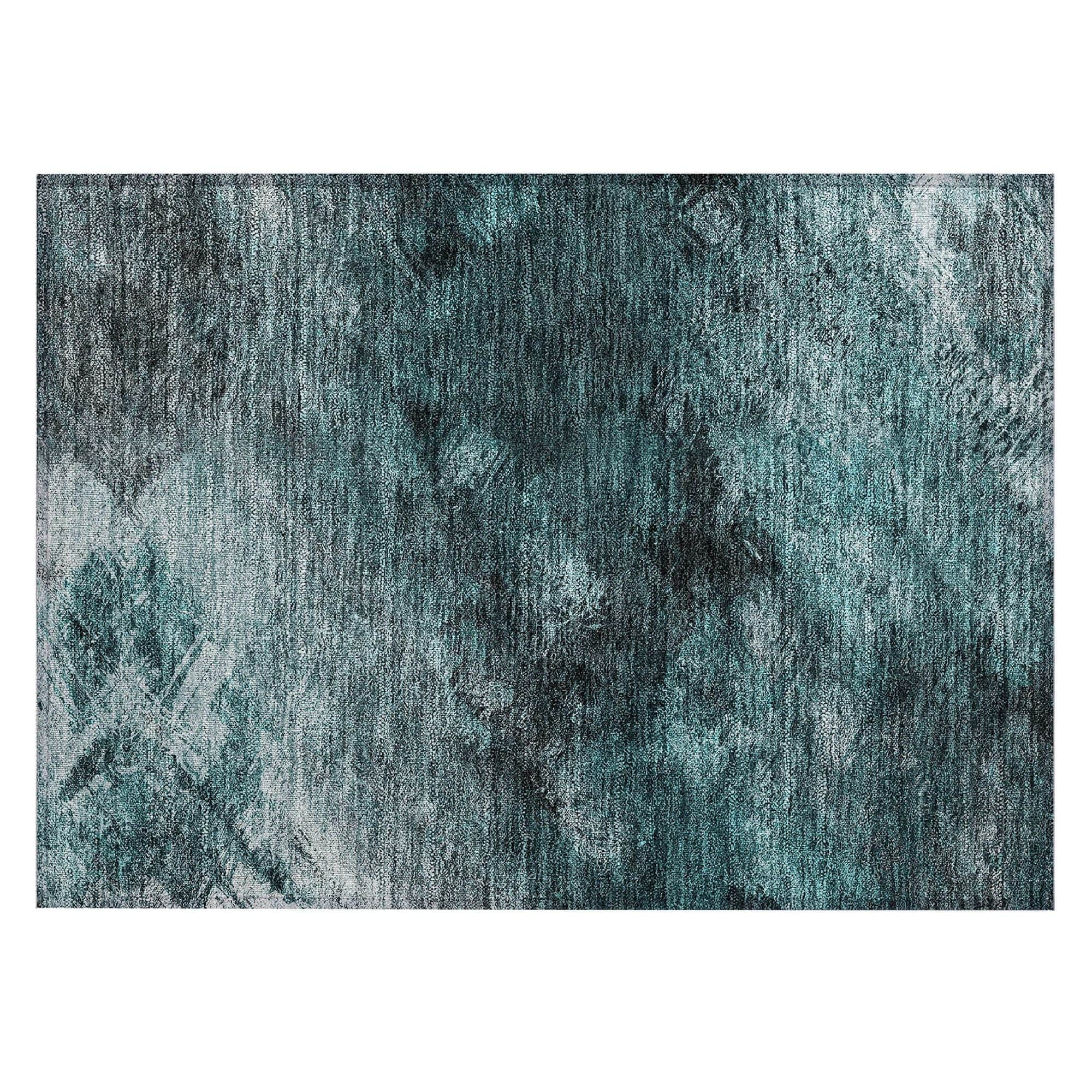 Machine Washable Teal Rug - Indoor / Outdoor - Kids / Pet Friendly Modern Print Rug