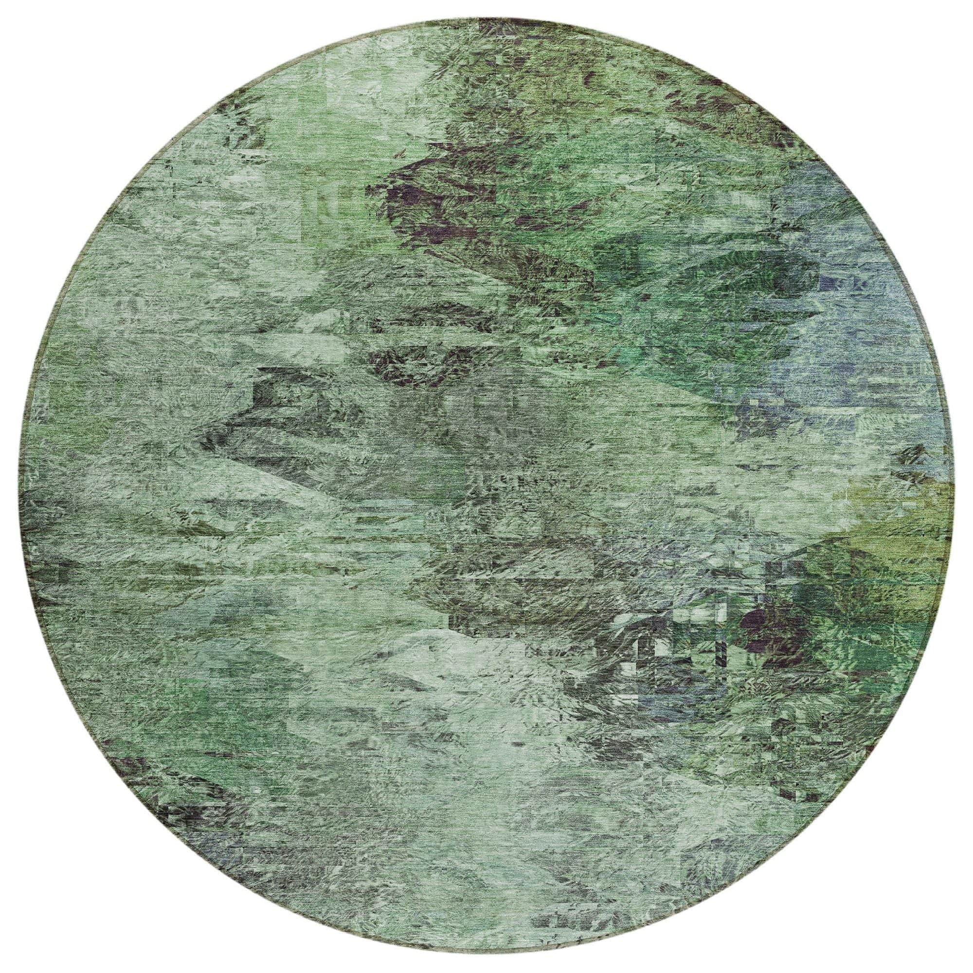 Machine Washable Green Rug - Indoor / Outdoor - Kids / Pet Friendly Abstract Print Rug