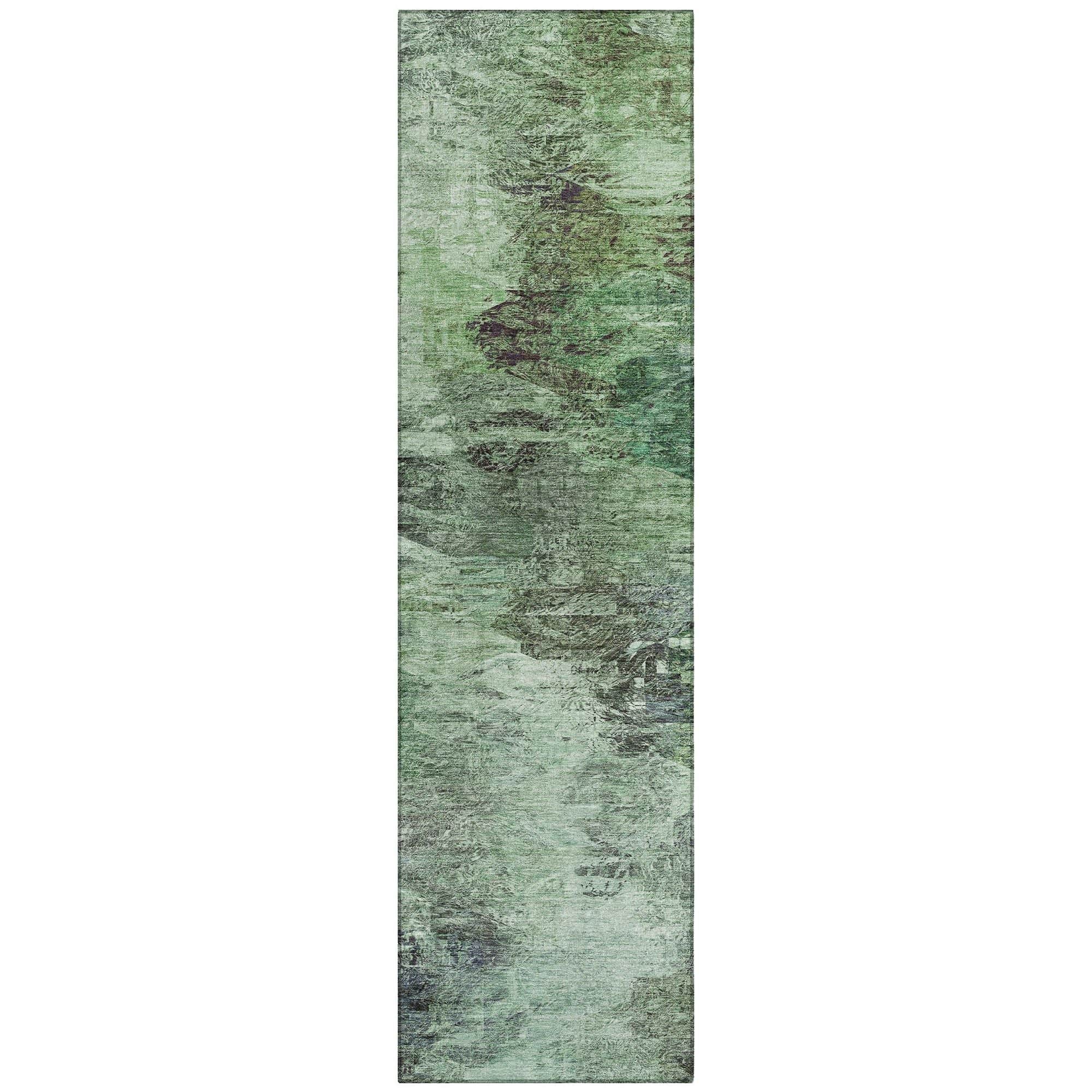 Machine Washable Green Rug - Indoor / Outdoor - Kids / Pet Friendly Abstract Print Rug