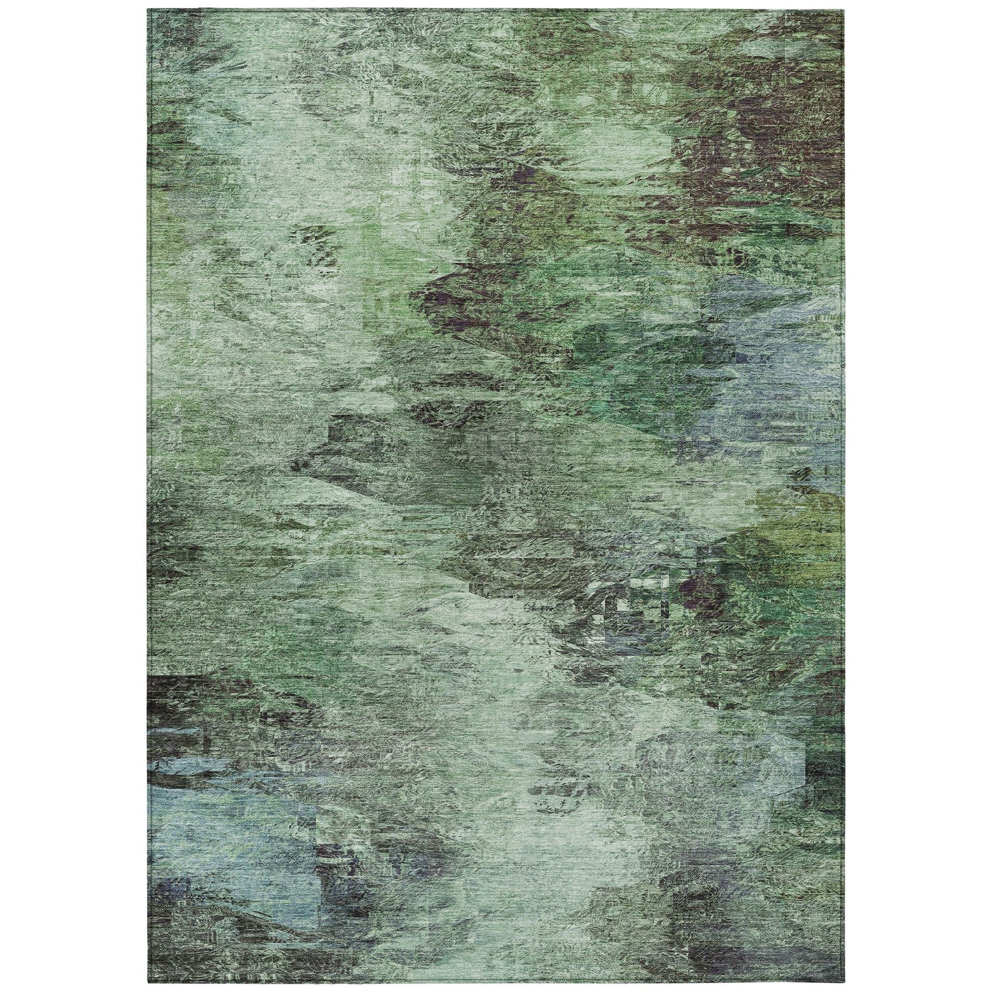 Machine Washable Green Rug - Indoor / Outdoor - Kids / Pet Friendly Abstract Print Rug