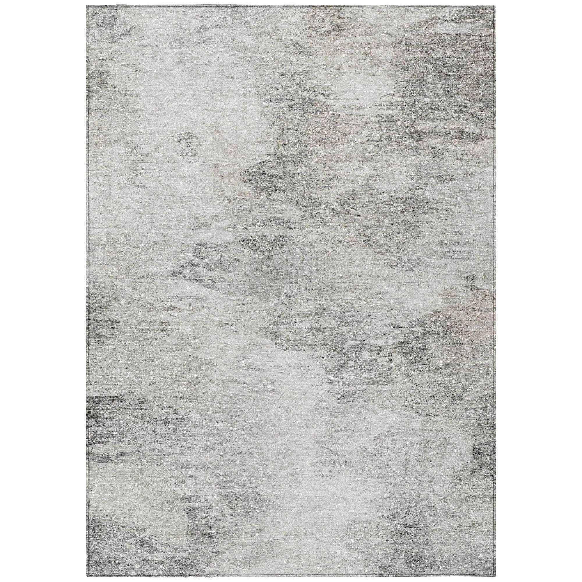 Machine Washable Silver Gray Rug - Indoor / Outdoor - Kids / Pet Friendly Abstract Print Rug